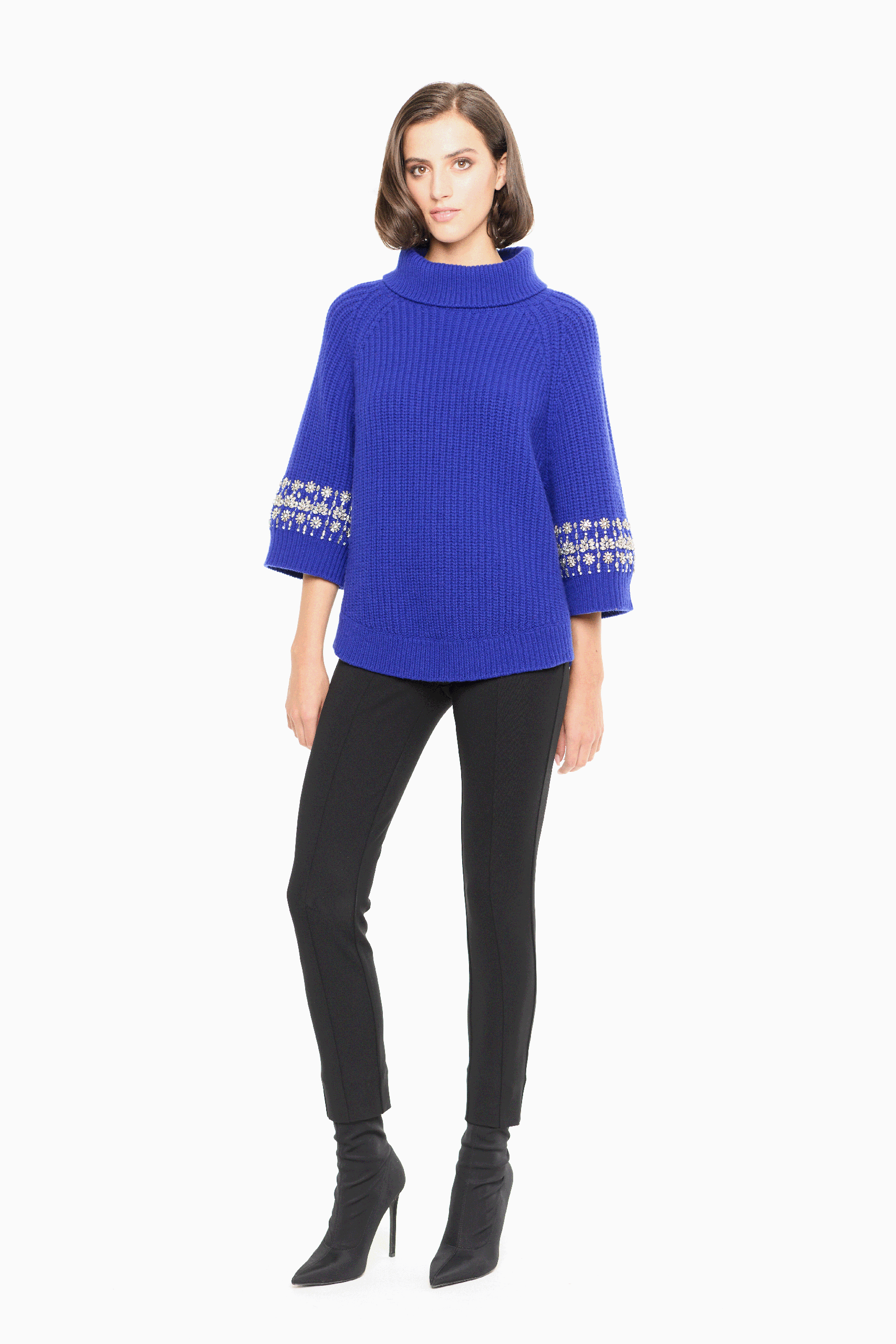 Ember Embellished Roll-Neck Sweater in Sapphire