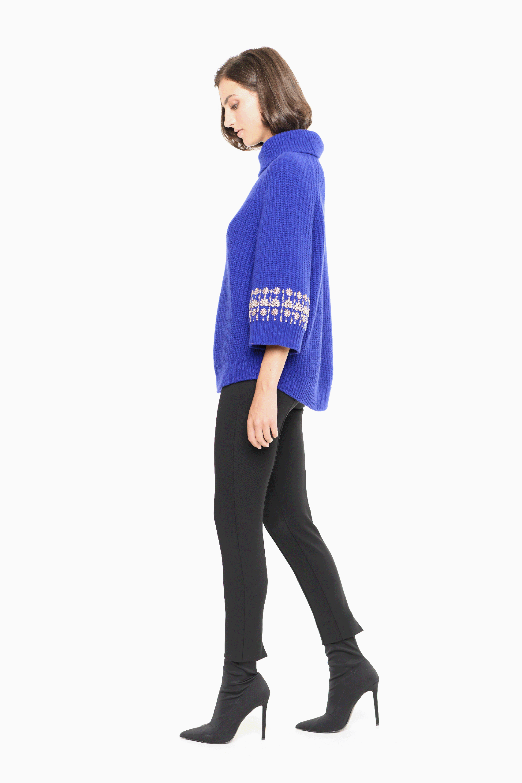 Ember Embellished Roll-Neck Sweater in Sapphire