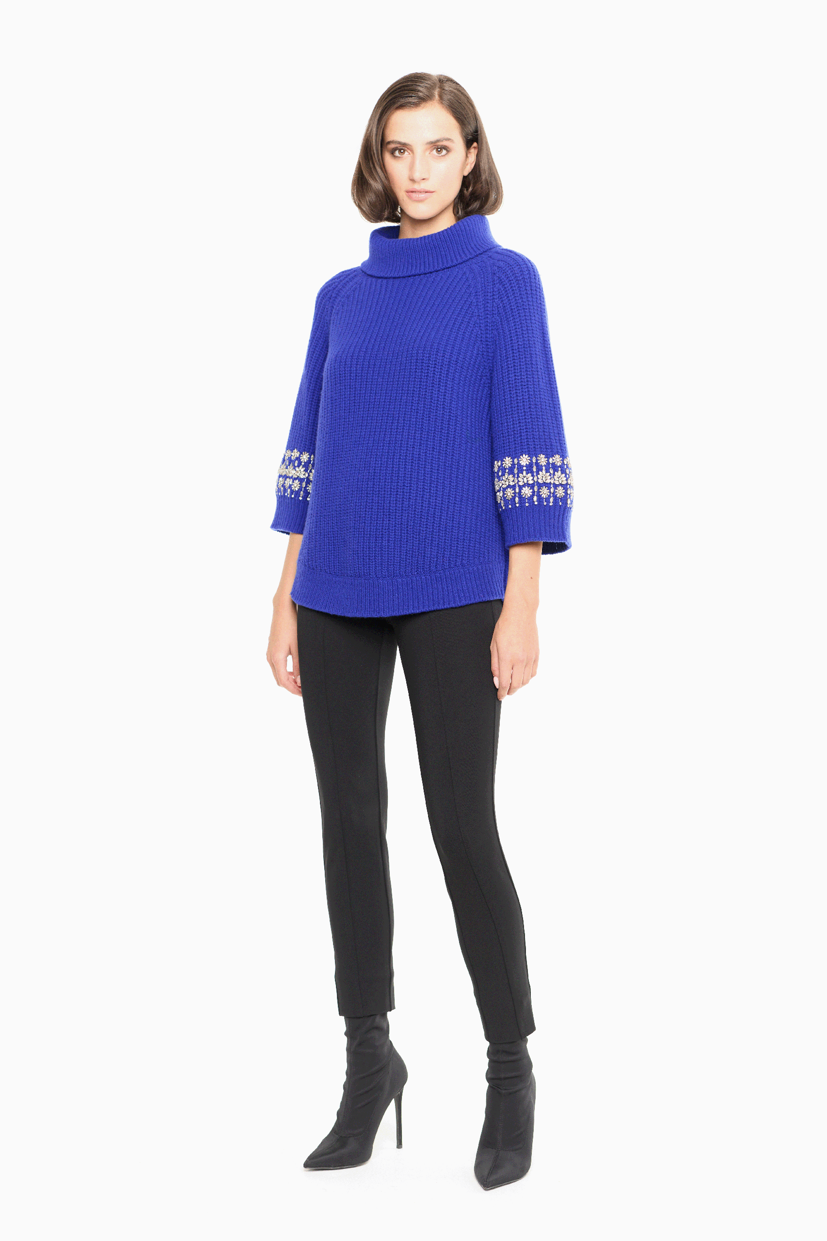 Ember Embellished Roll-Neck Sweater in Sapphire