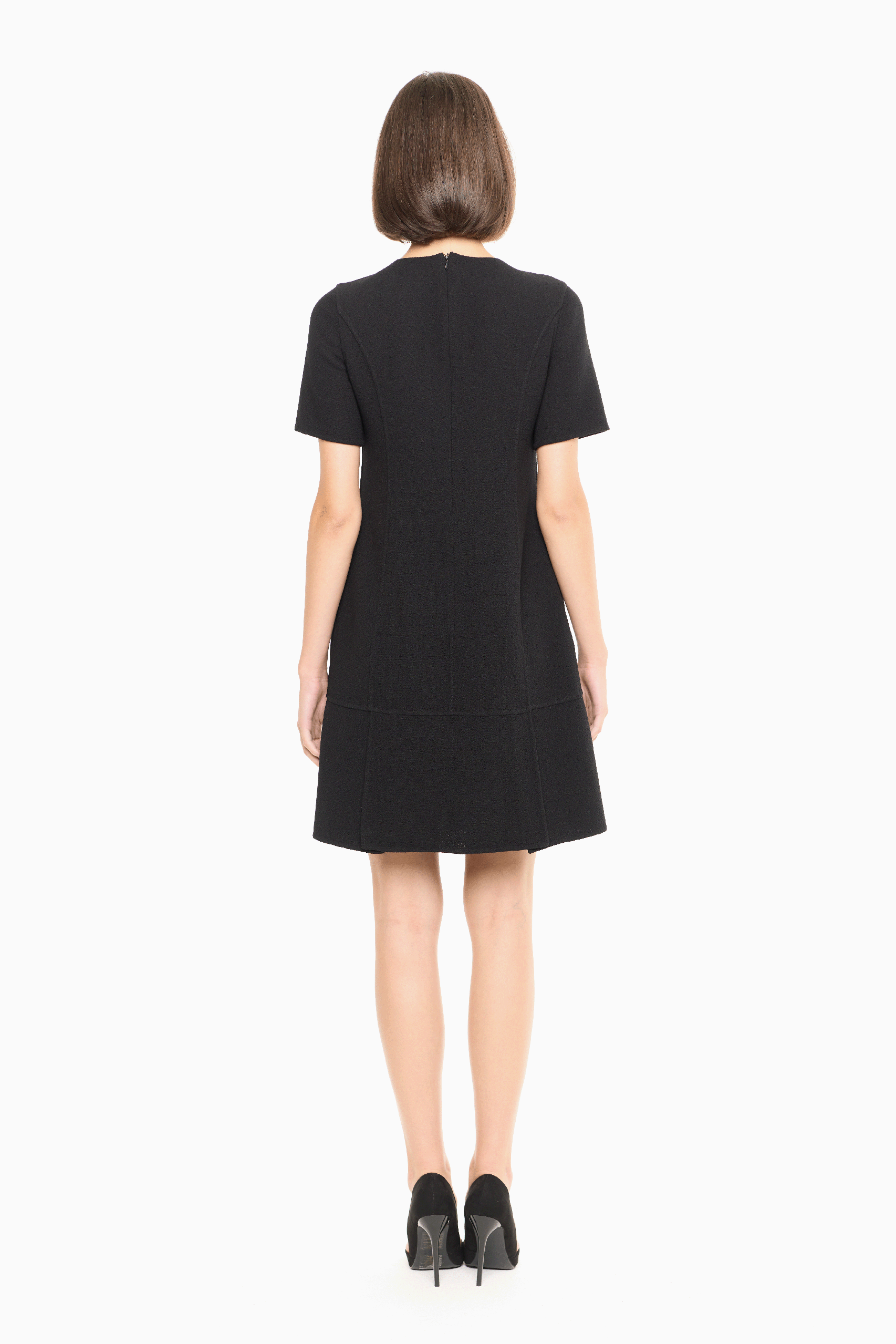 Serena Peplum Hem Wool Dress in Black