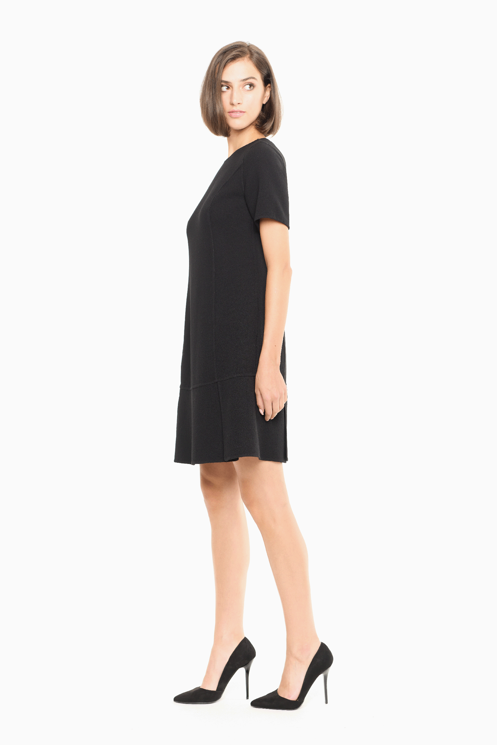 Serena Peplum Hem Wool Dress in Black