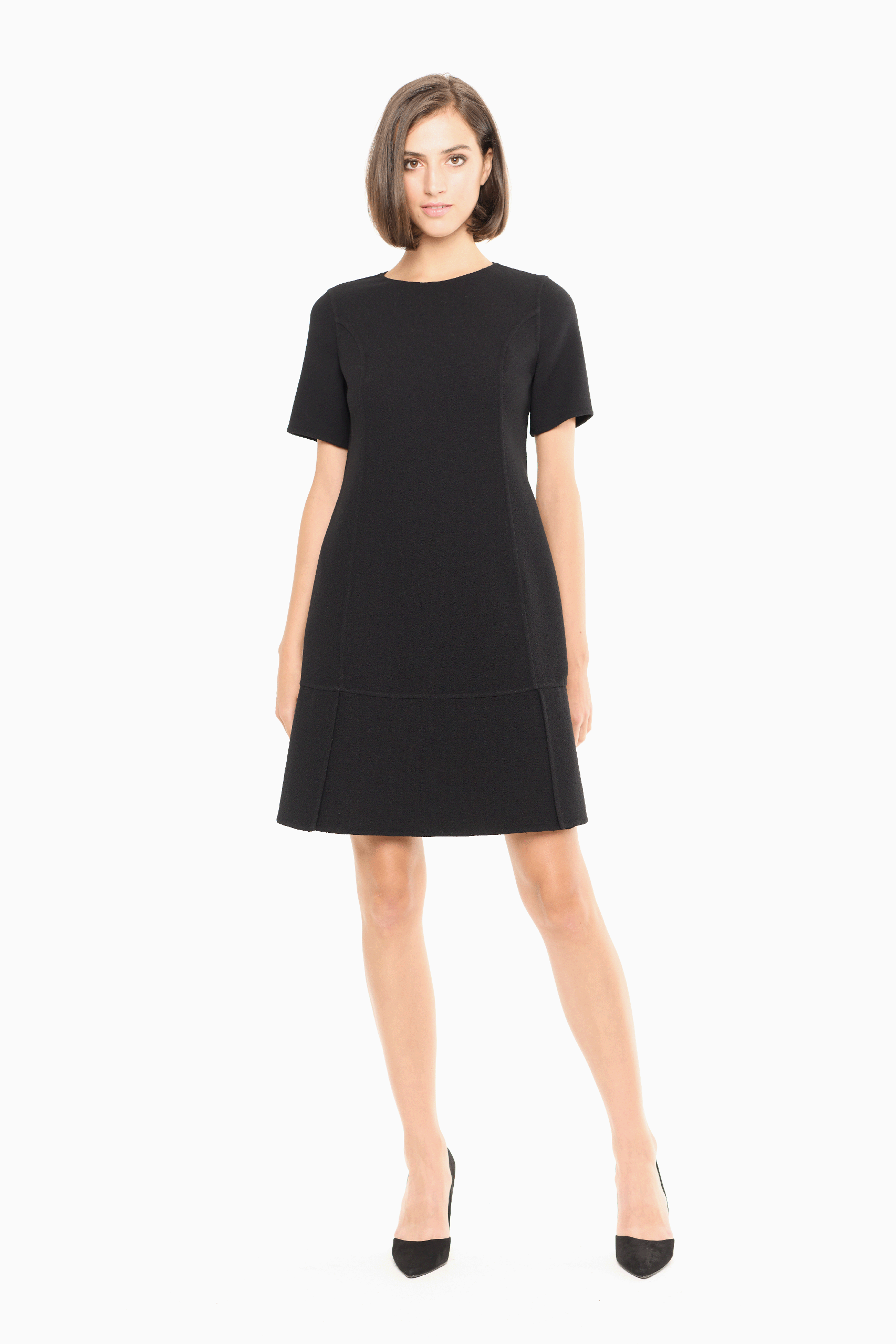 Serena Peplum Hem Wool Dress in Black