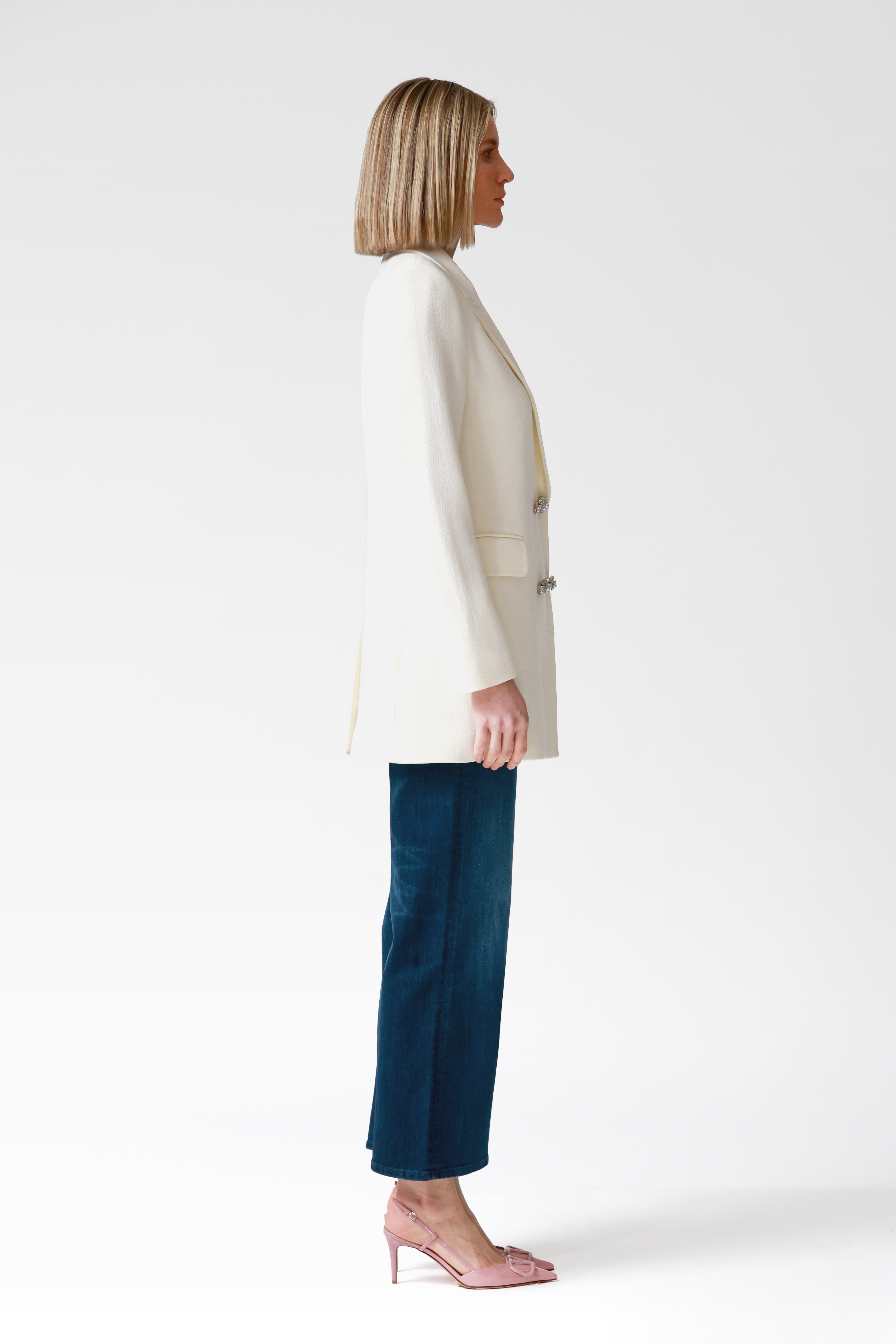 Ada Double-Breasted Longline Blazer in Ivory