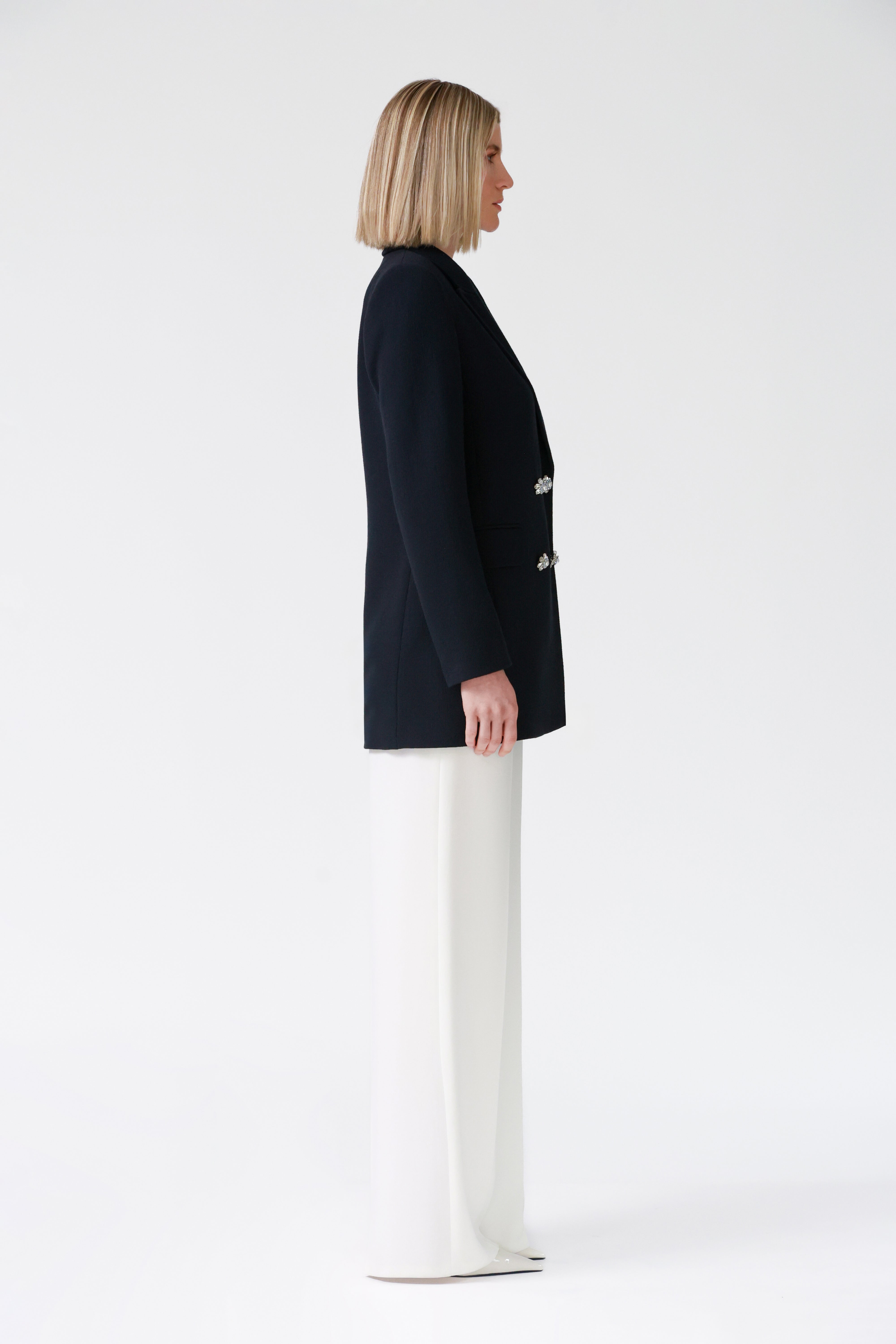 Ada Double-Breasted Longline Blazer in Navy