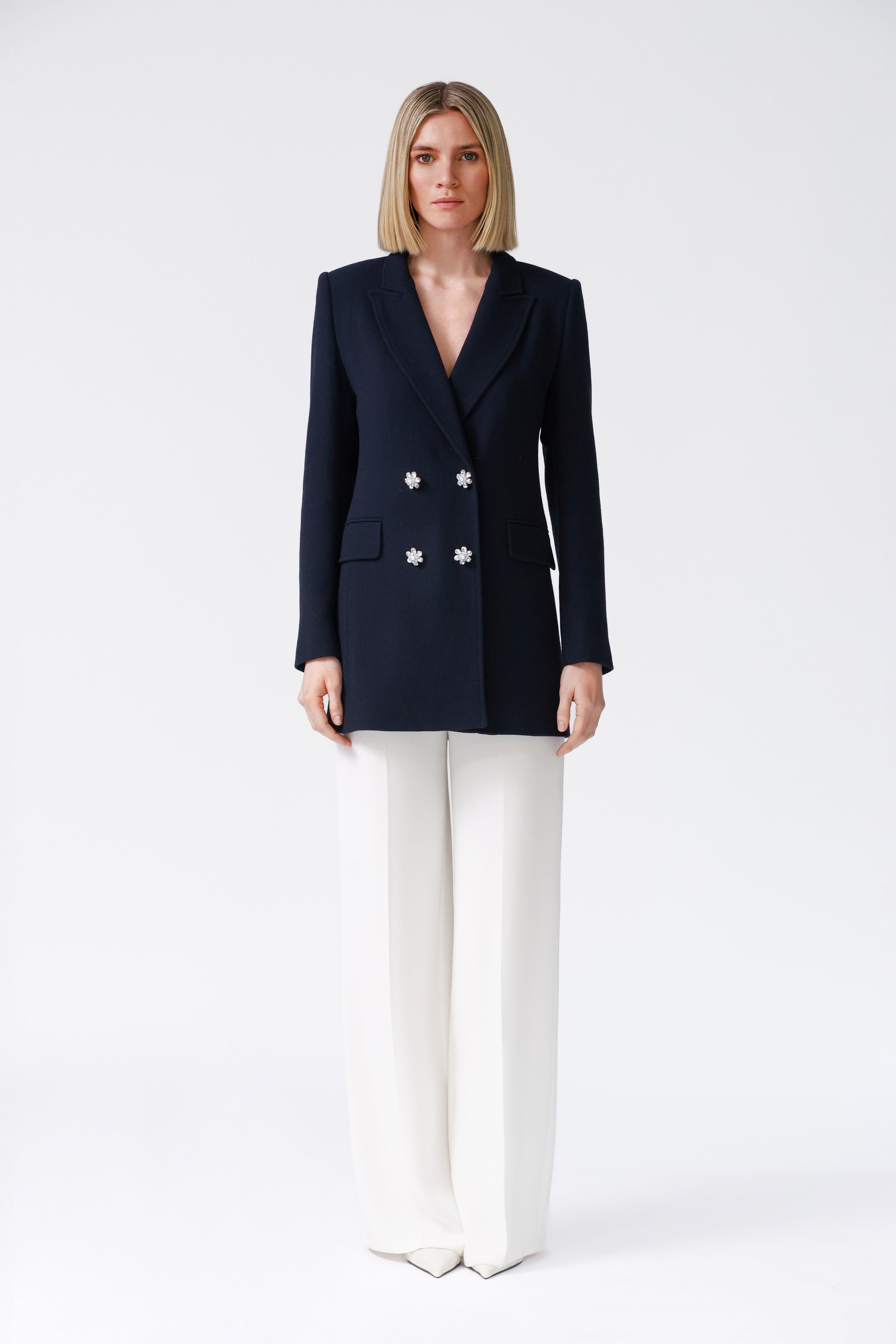 Ada Double-Breasted Longline Blazer in Navy