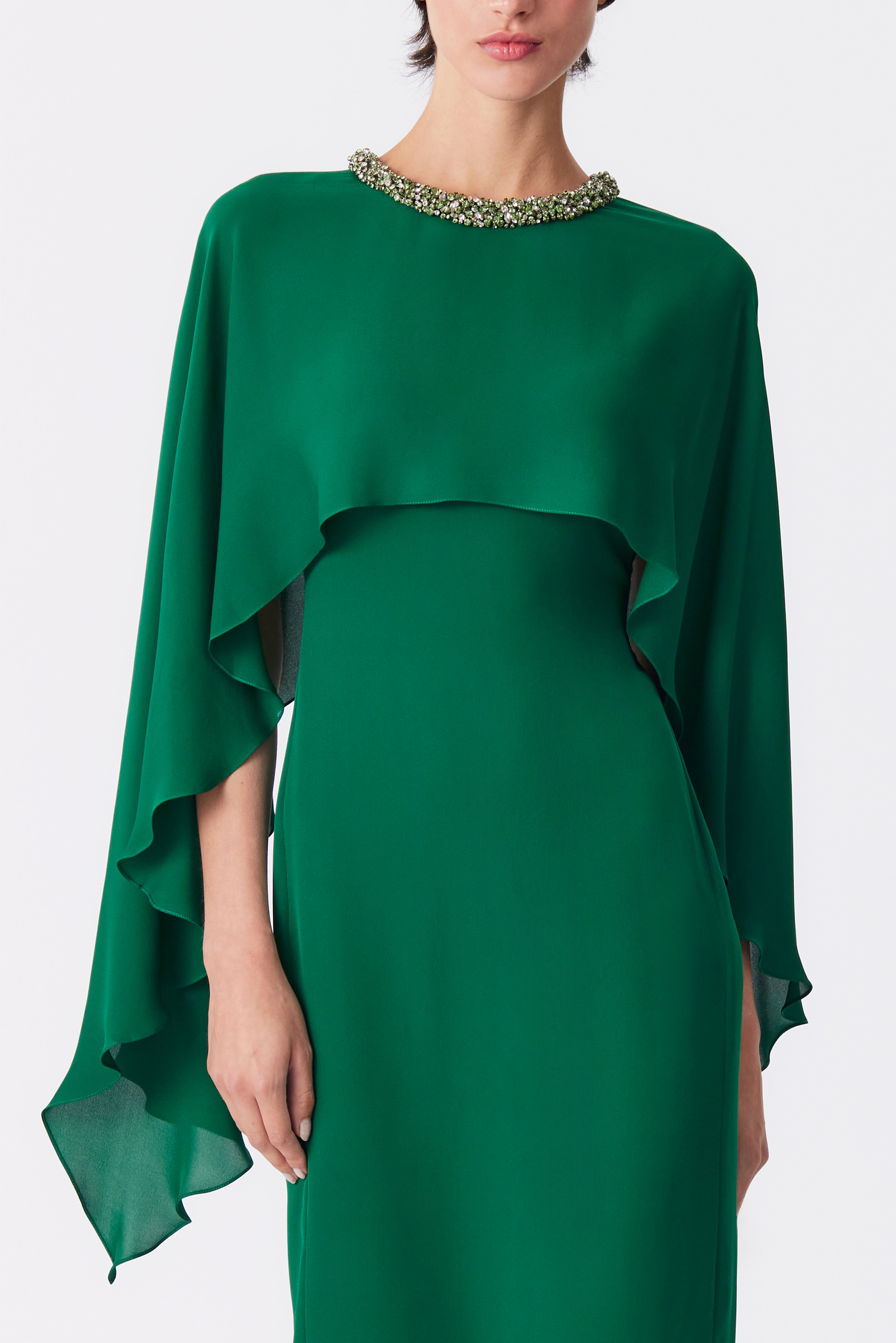 Adele Silk Cape Dress in Emerald