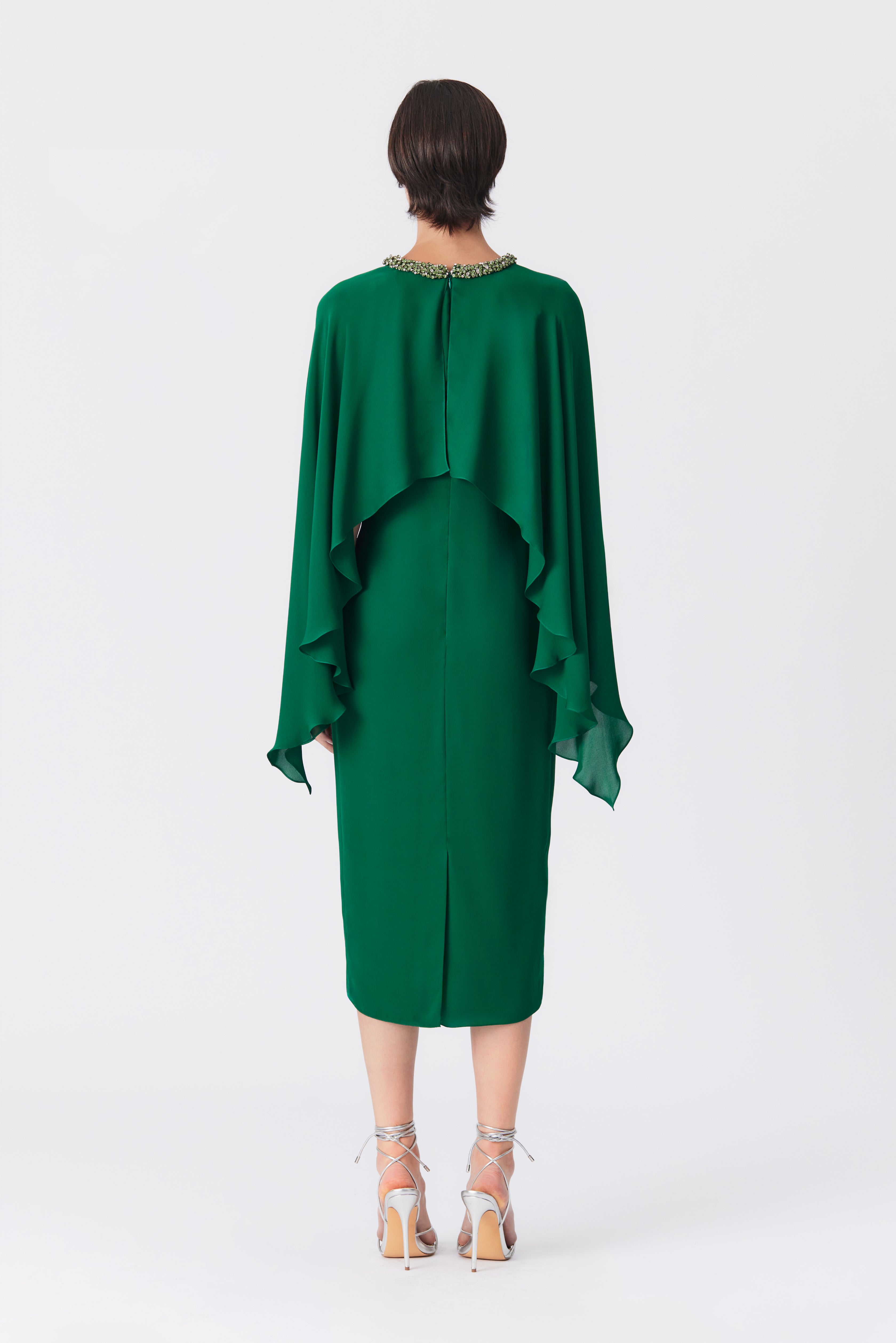 Adele Silk Cape Dress in Emerald