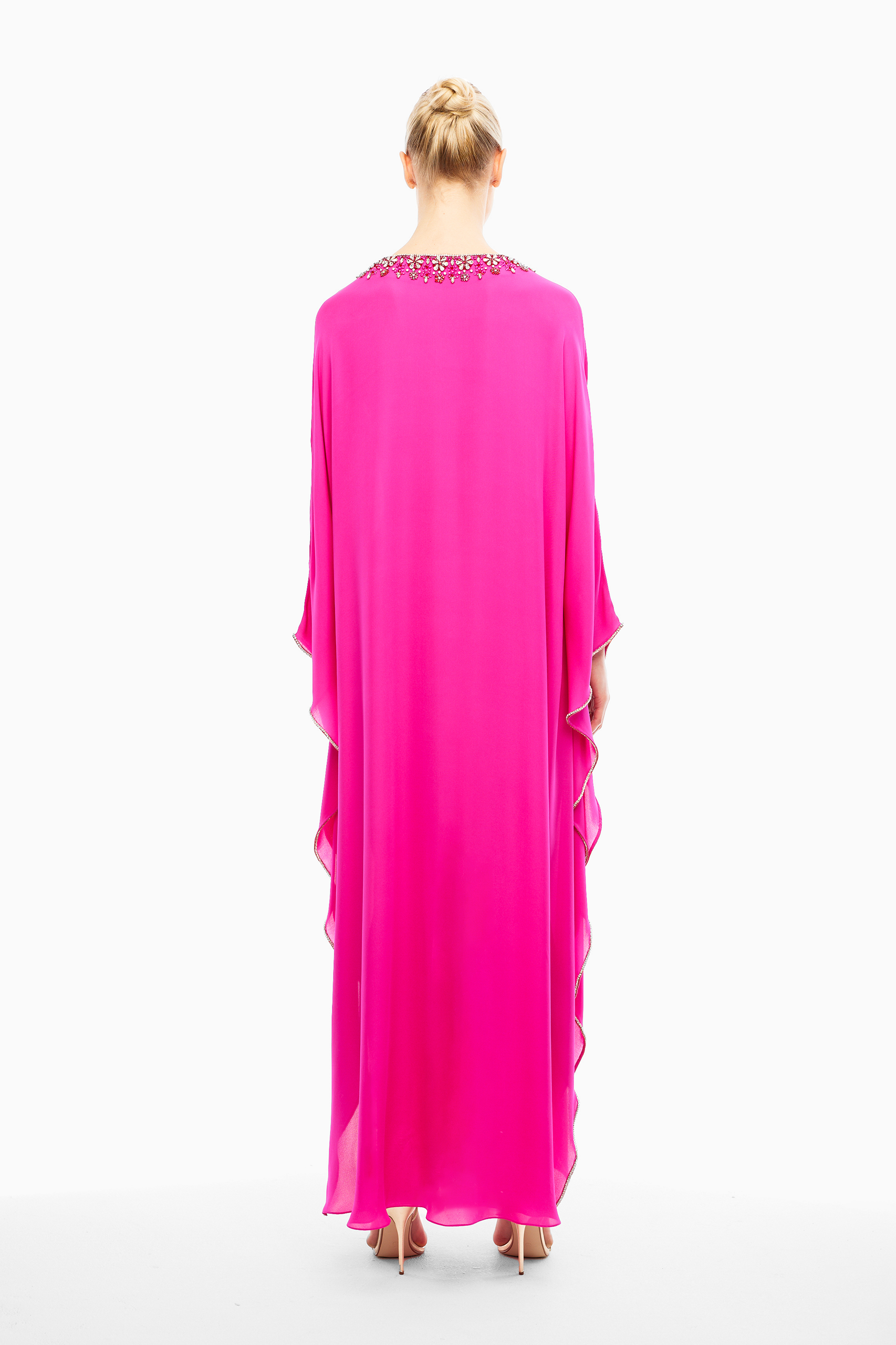 Alma Silk Embellished Kaftan in Pink