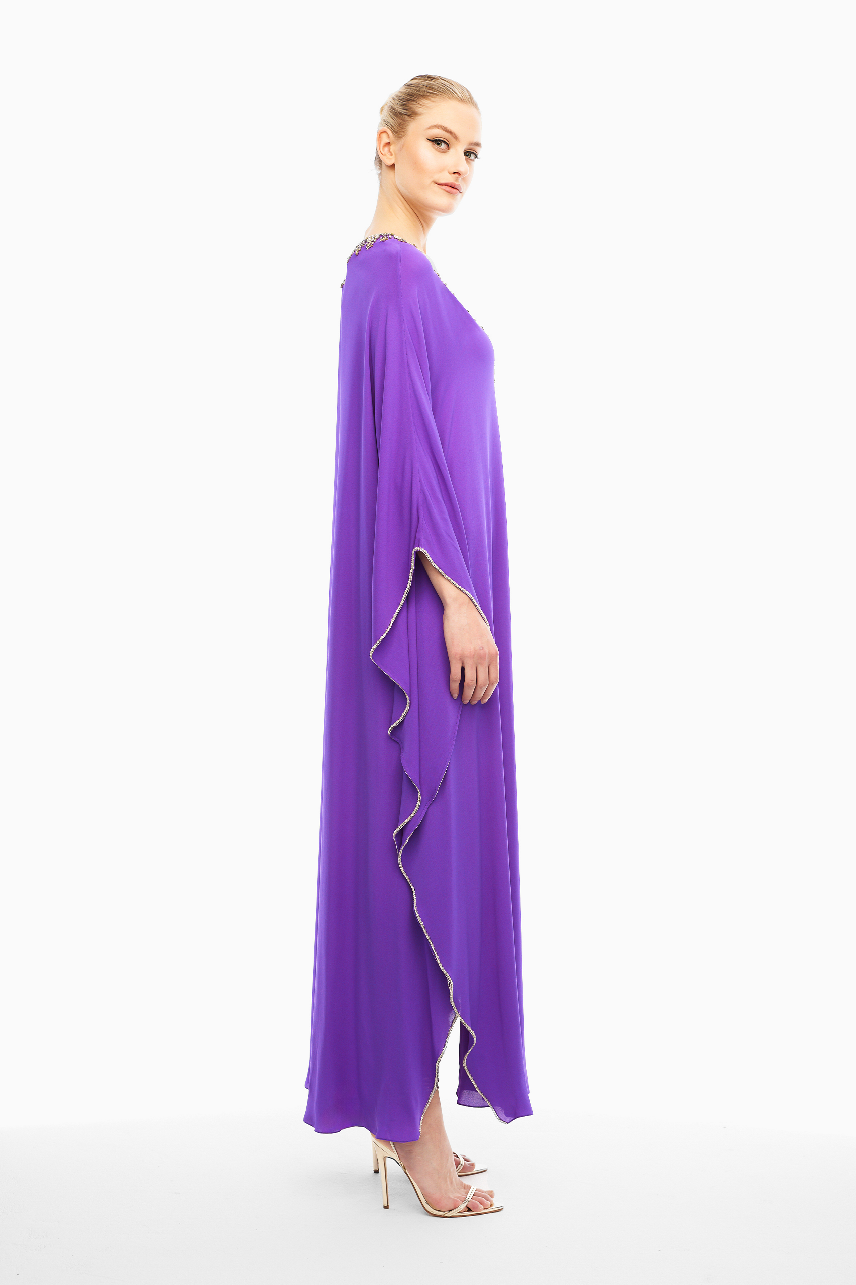 Alma Silk Embellished Kaftan in Purple