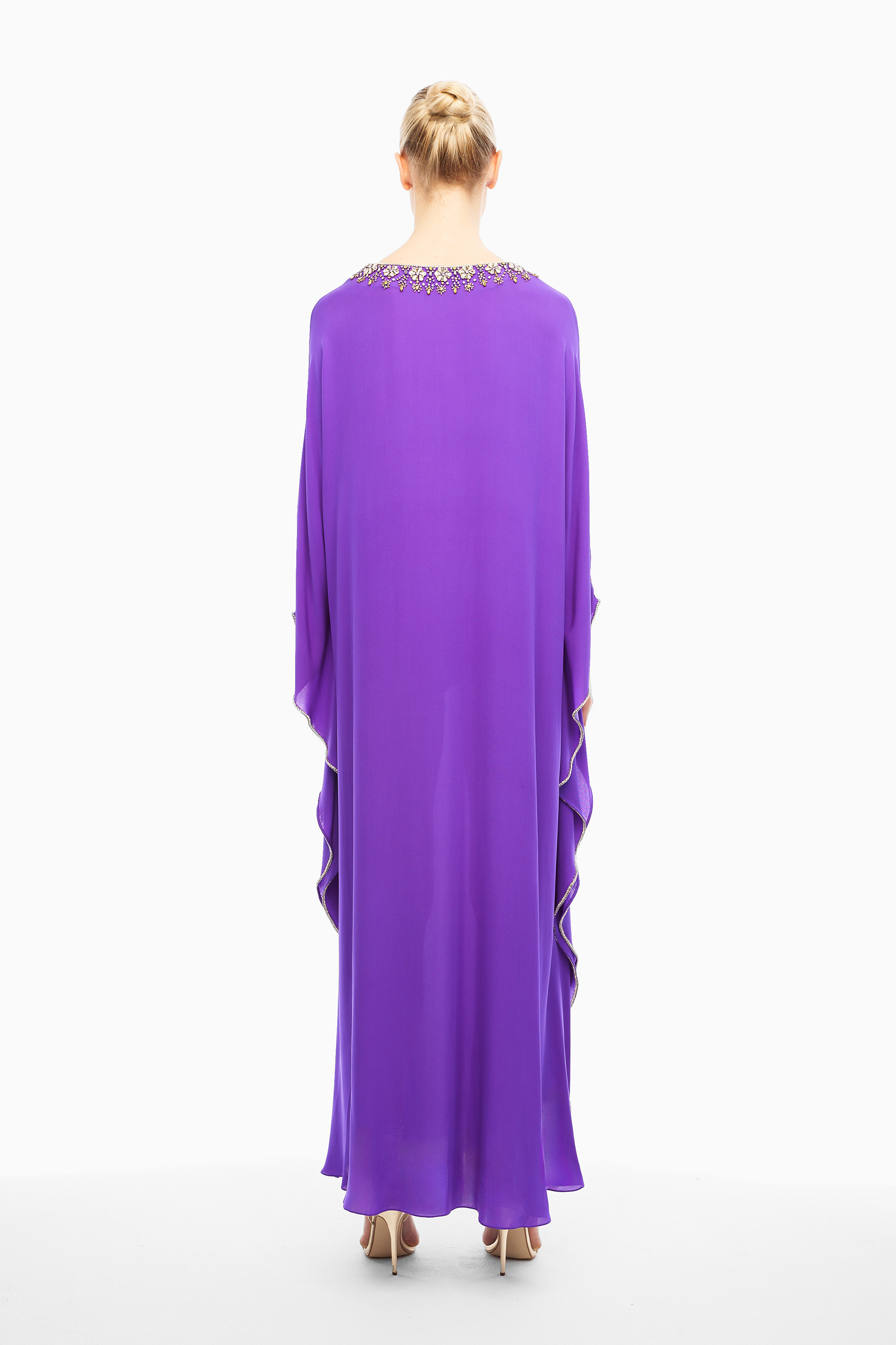 Alma Silk Embellished Kaftan in Purple