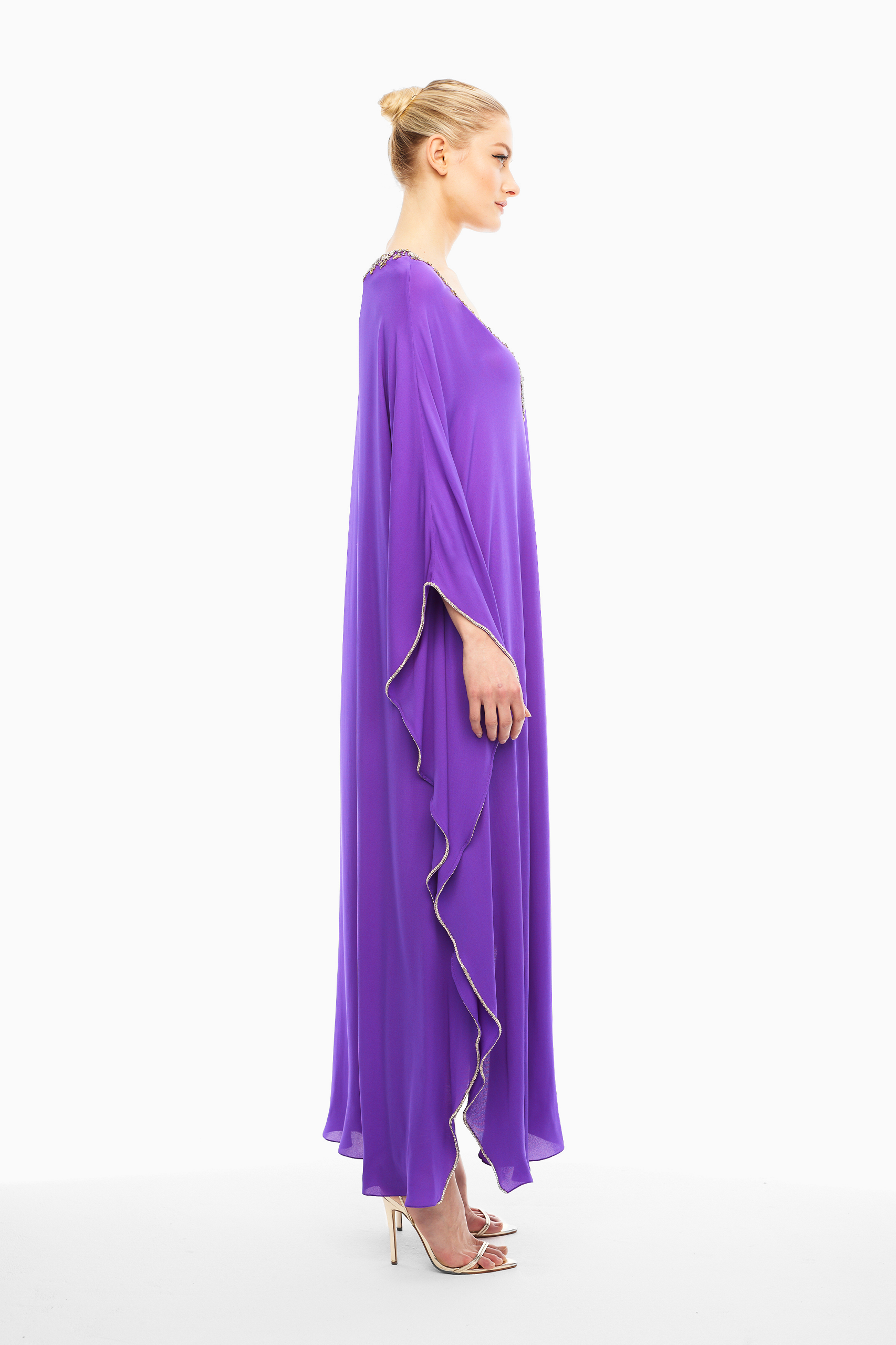 Alma Silk Embellished Kaftan in Purple