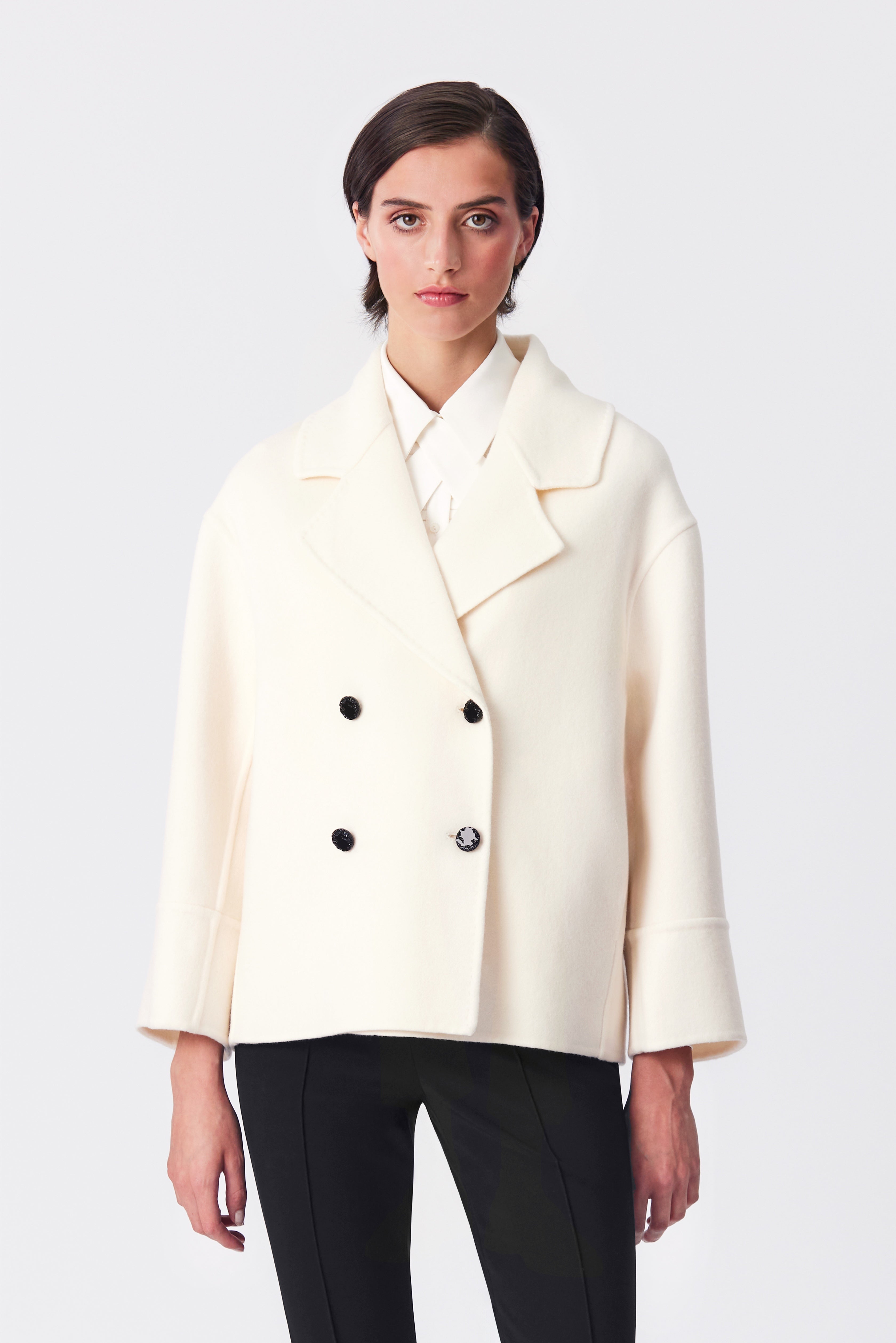 Amelia Double-Breasted Wool Jacket in Ivory