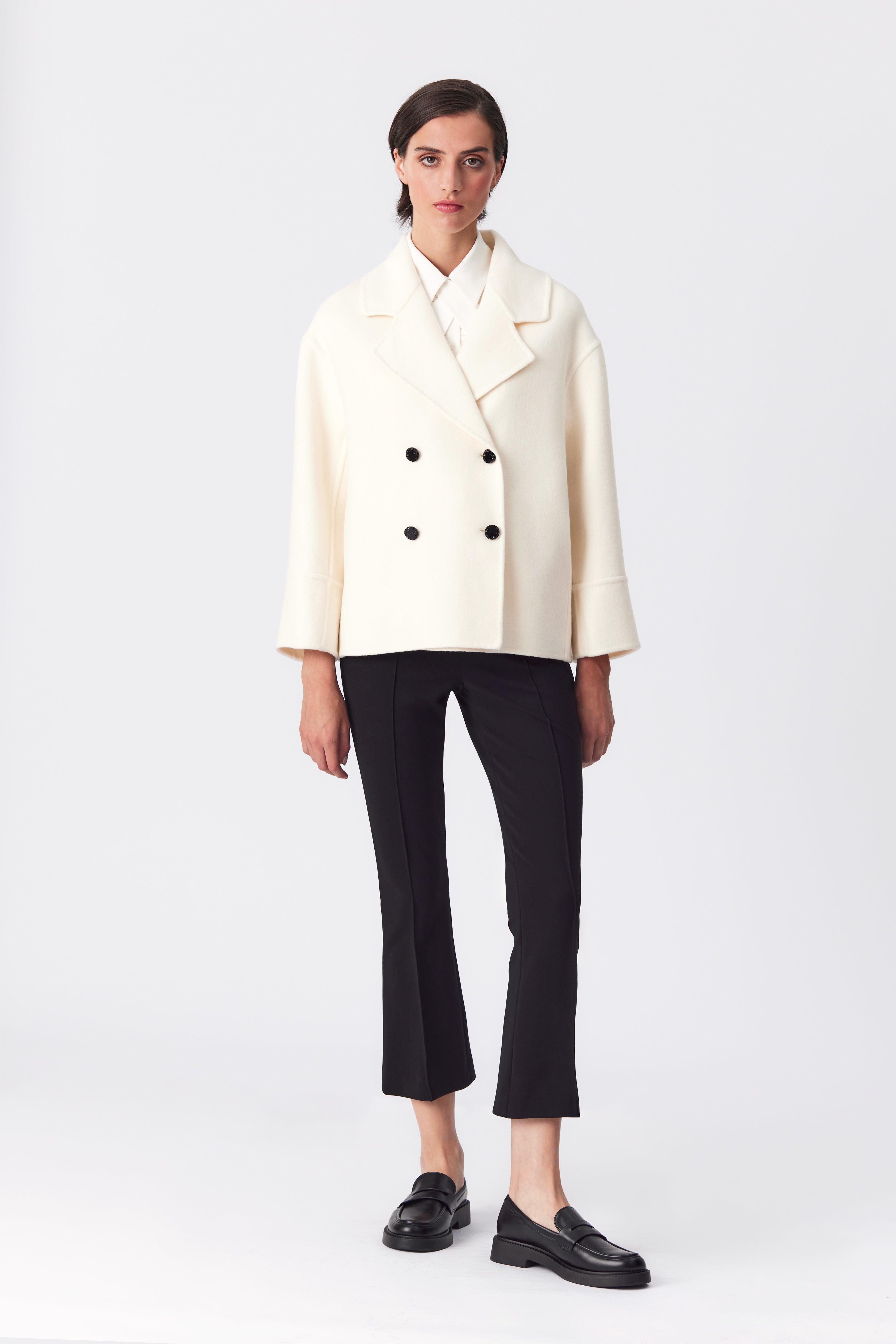 Amelia Double-Breasted Wool Jacket in Ivory