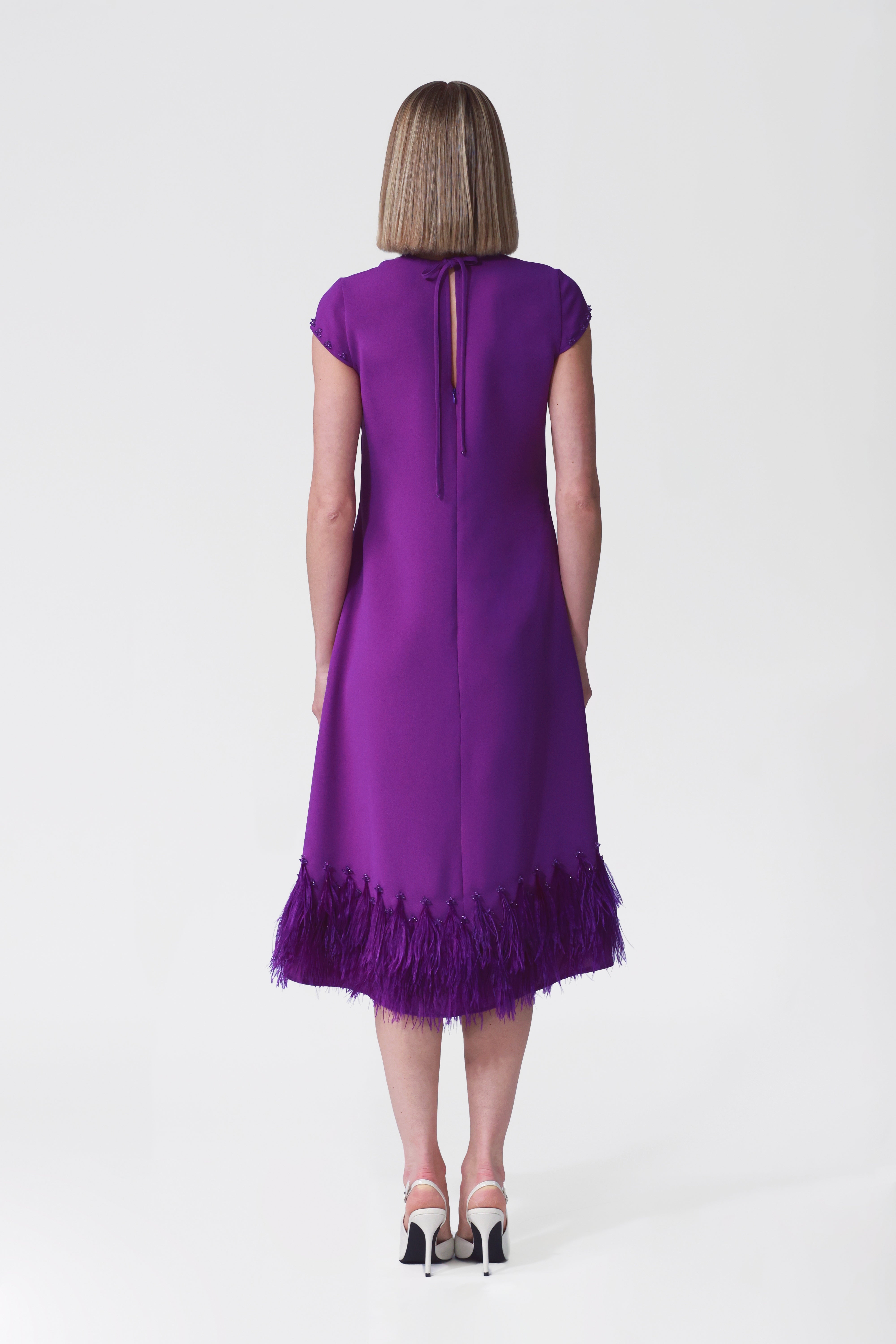 Athena Feather Hem A-line Dress in Purple