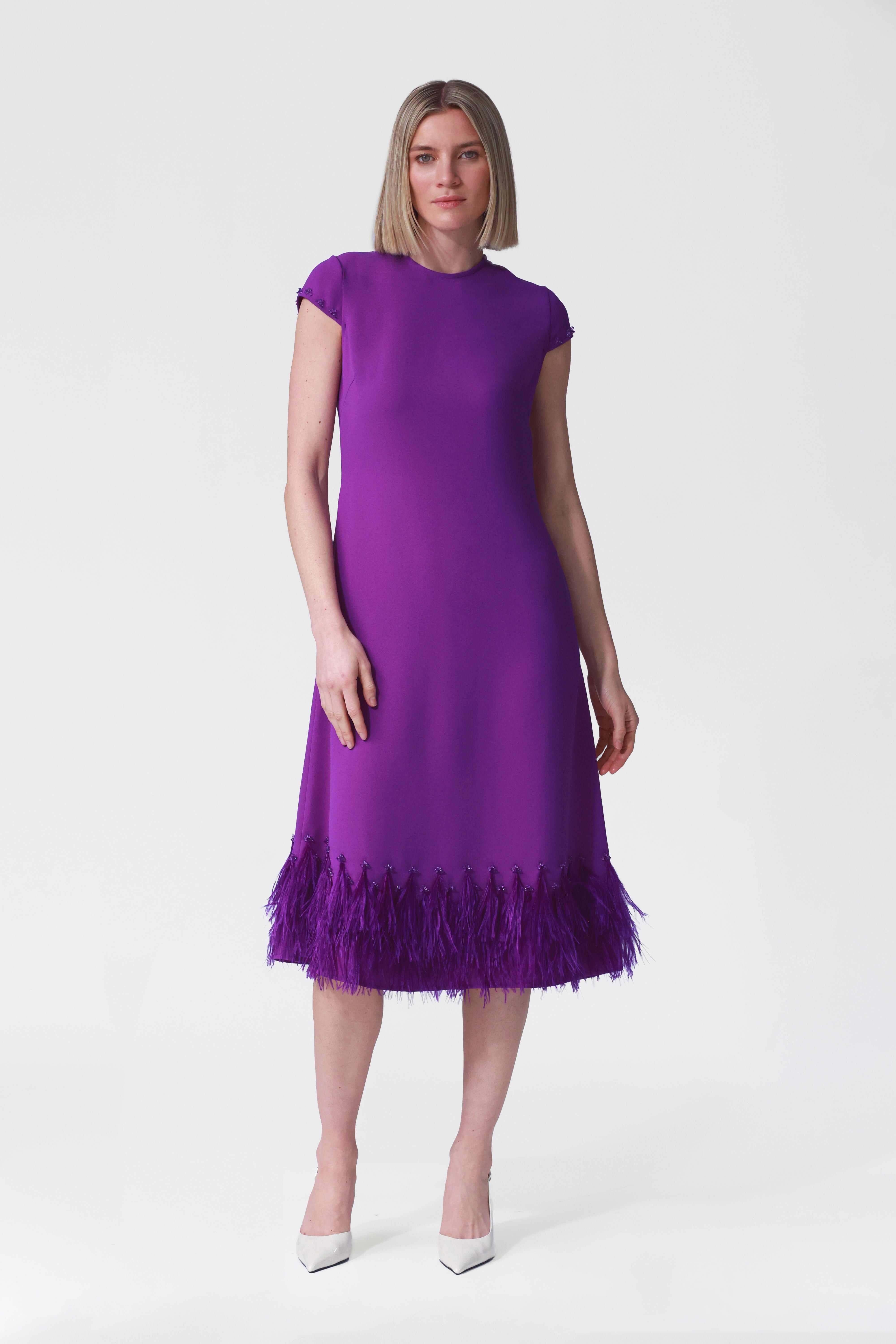 Athena Feather Hem A-line Dress in Purple