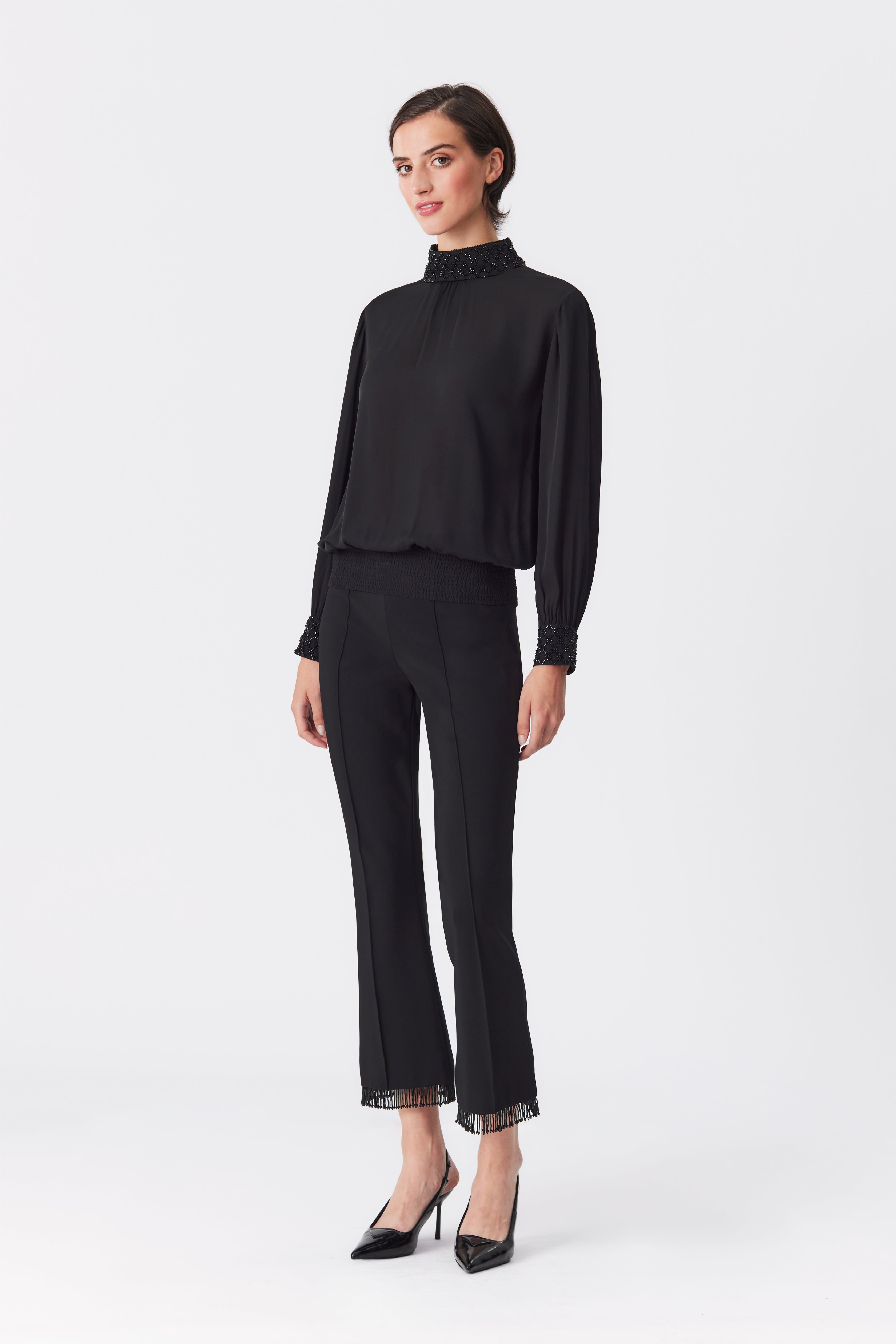 Dylan Trousers with Beaded Hem in Black