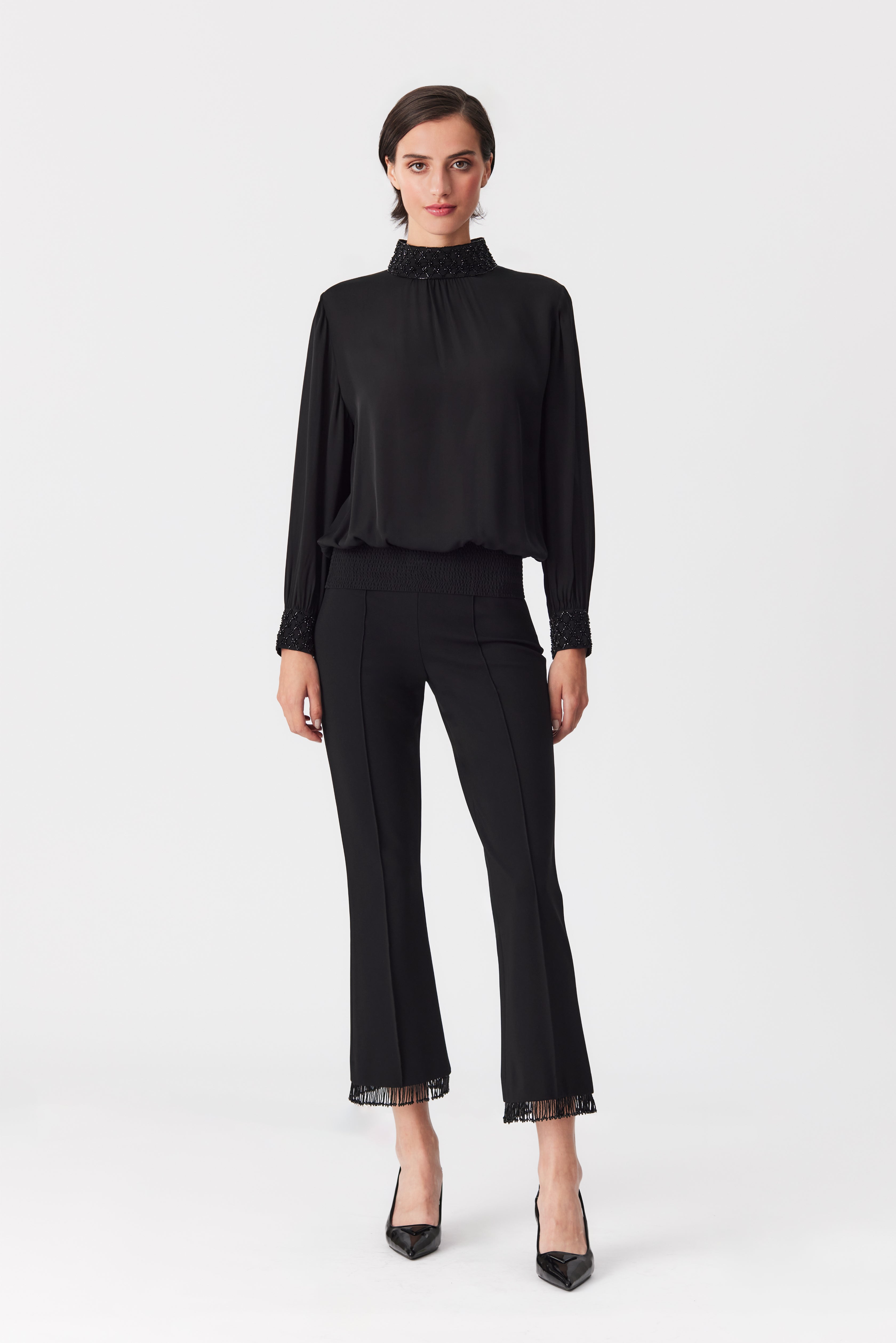 Anica Black Silk Beaded Blouse