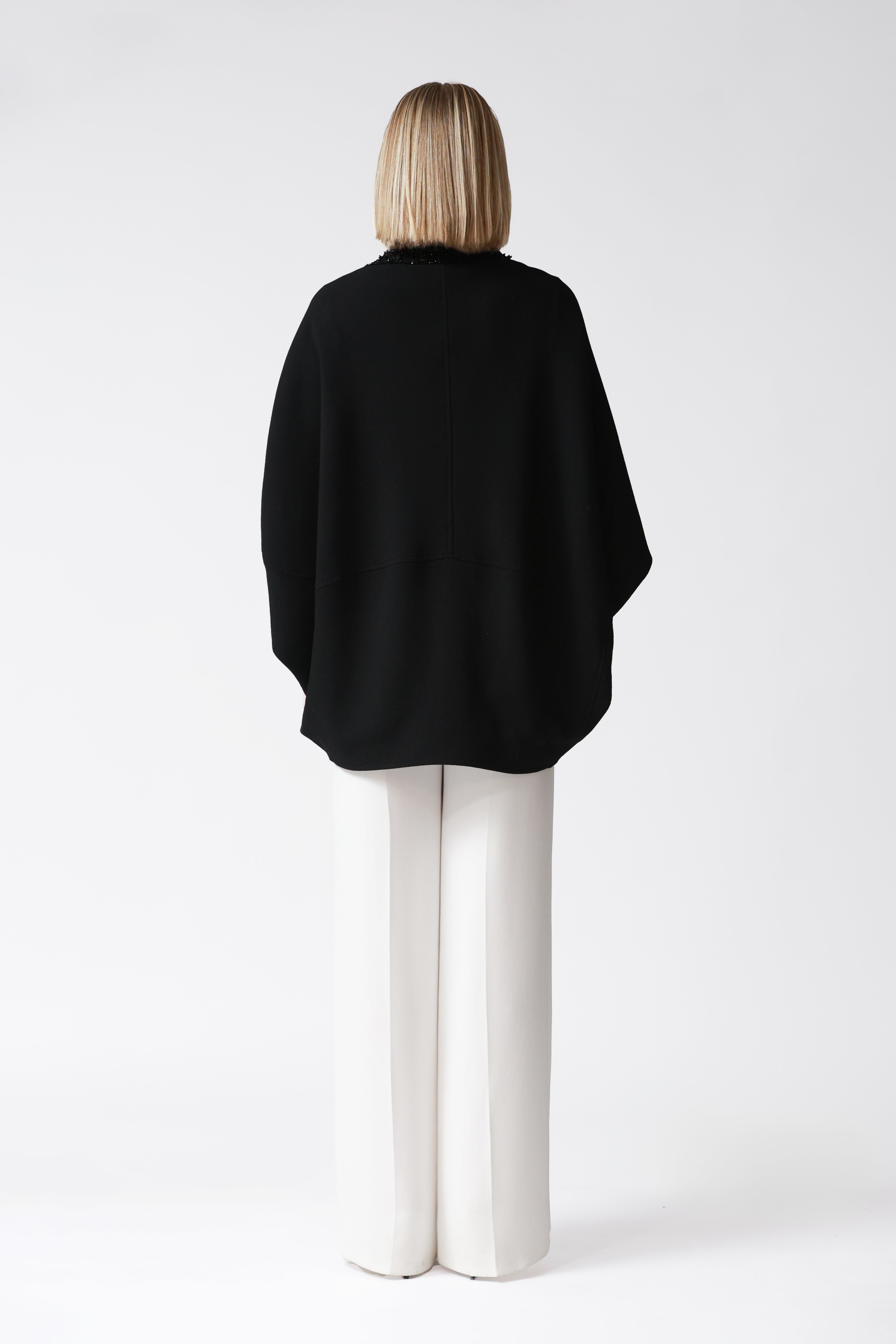 Ara Black Wool Cape with Embellished Collar