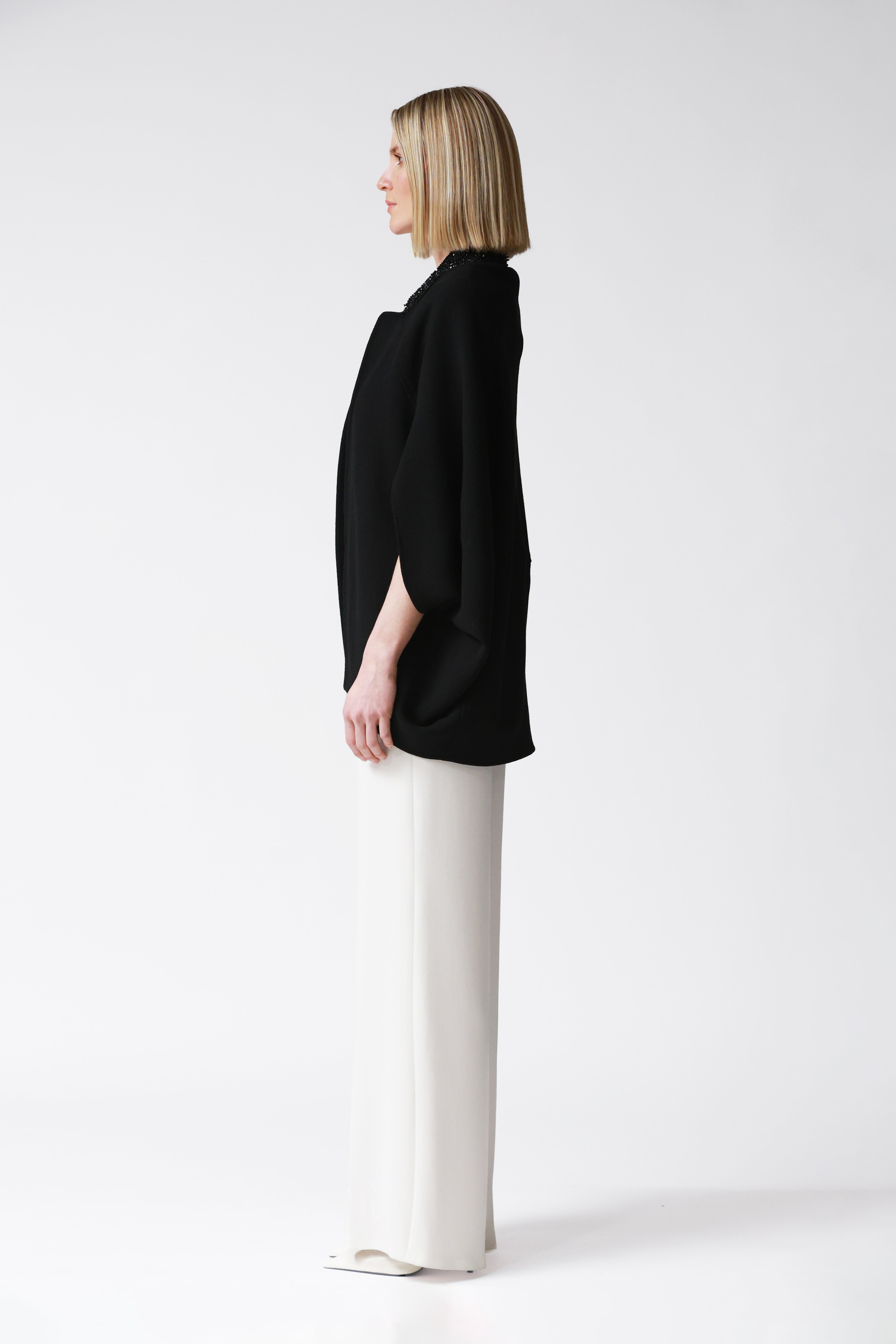 Ara Black Wool Cape with Embellished Collar