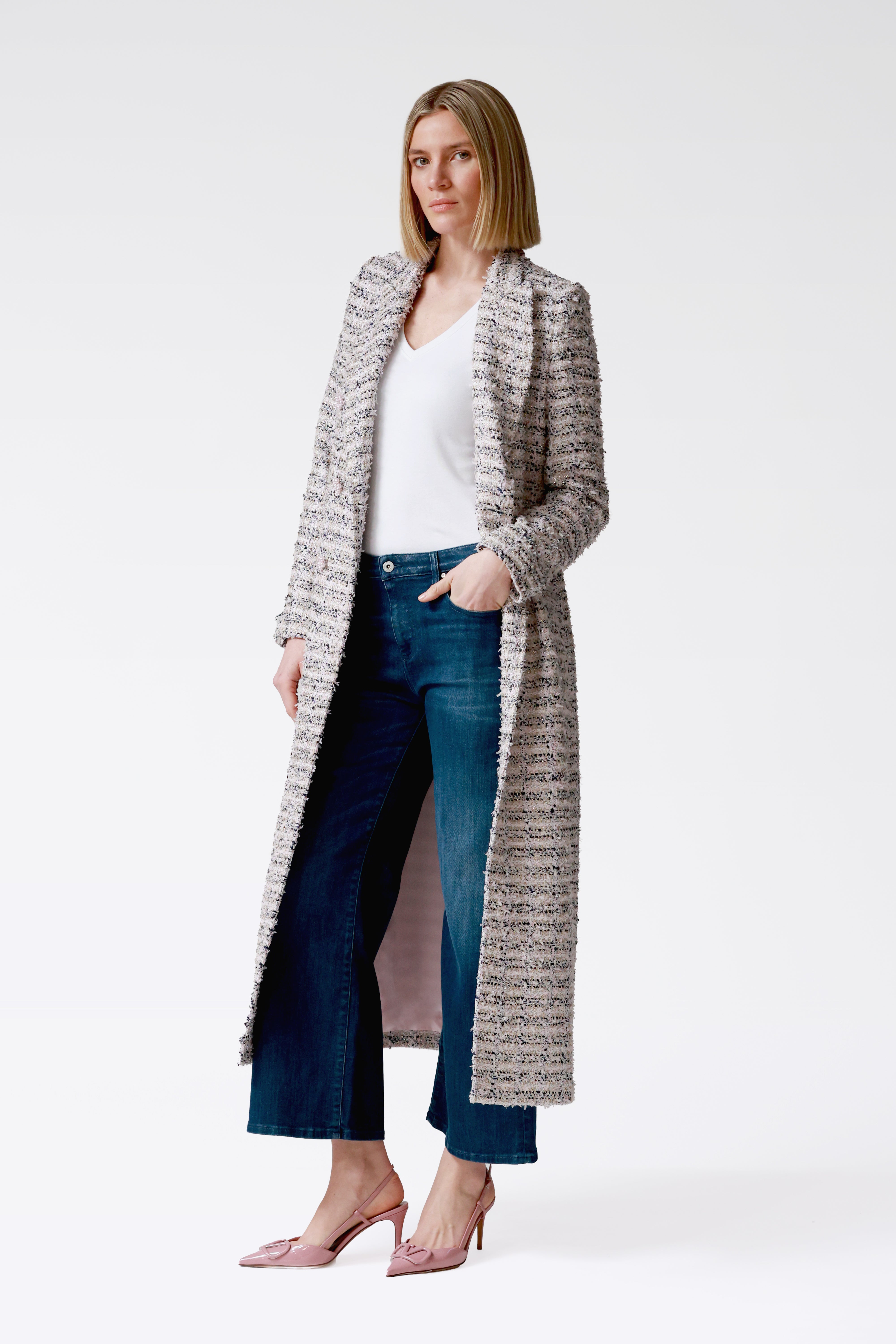 Ava Pink Lurex Tweed Coat