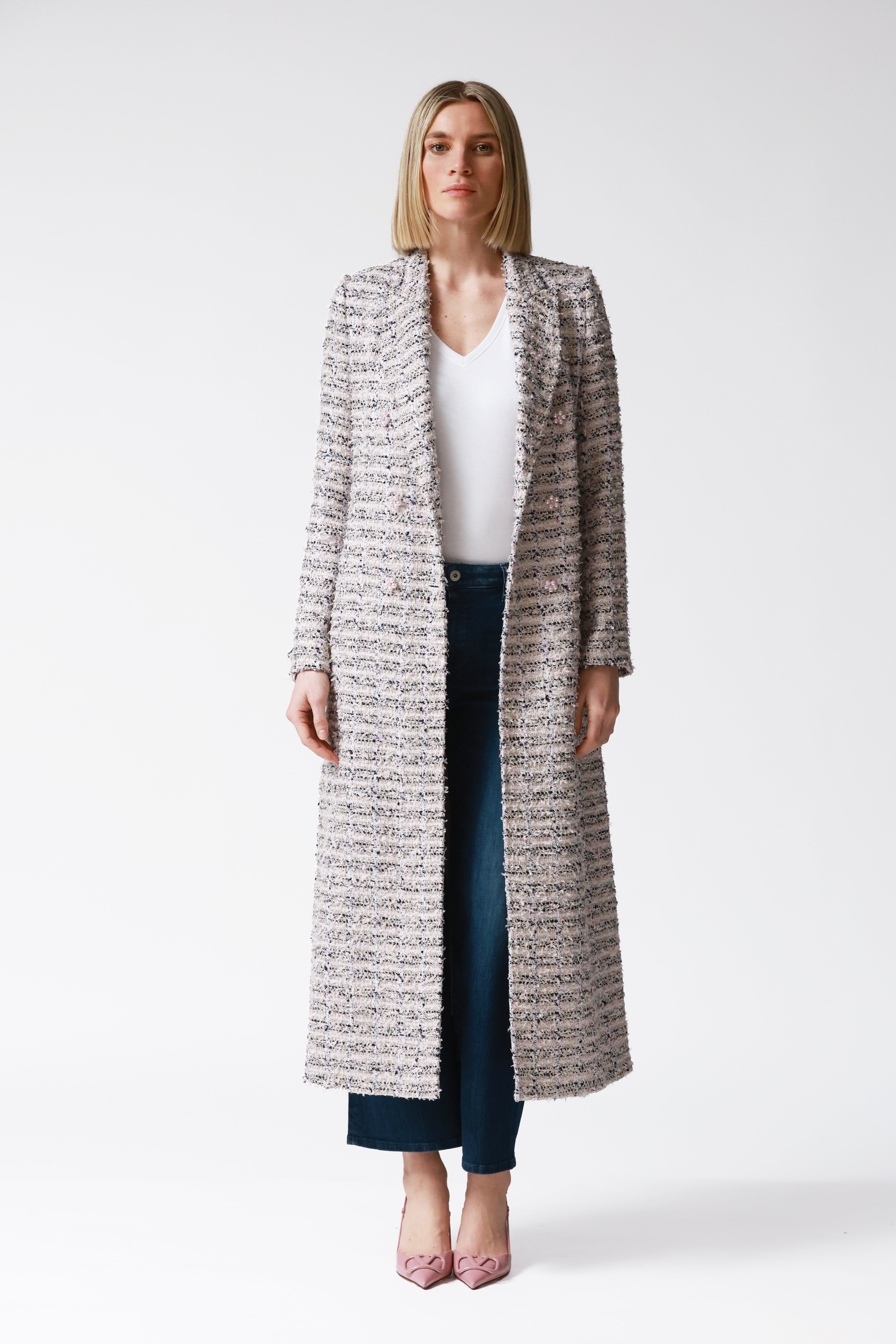 Ava Pink Lurex Tweed Coat
