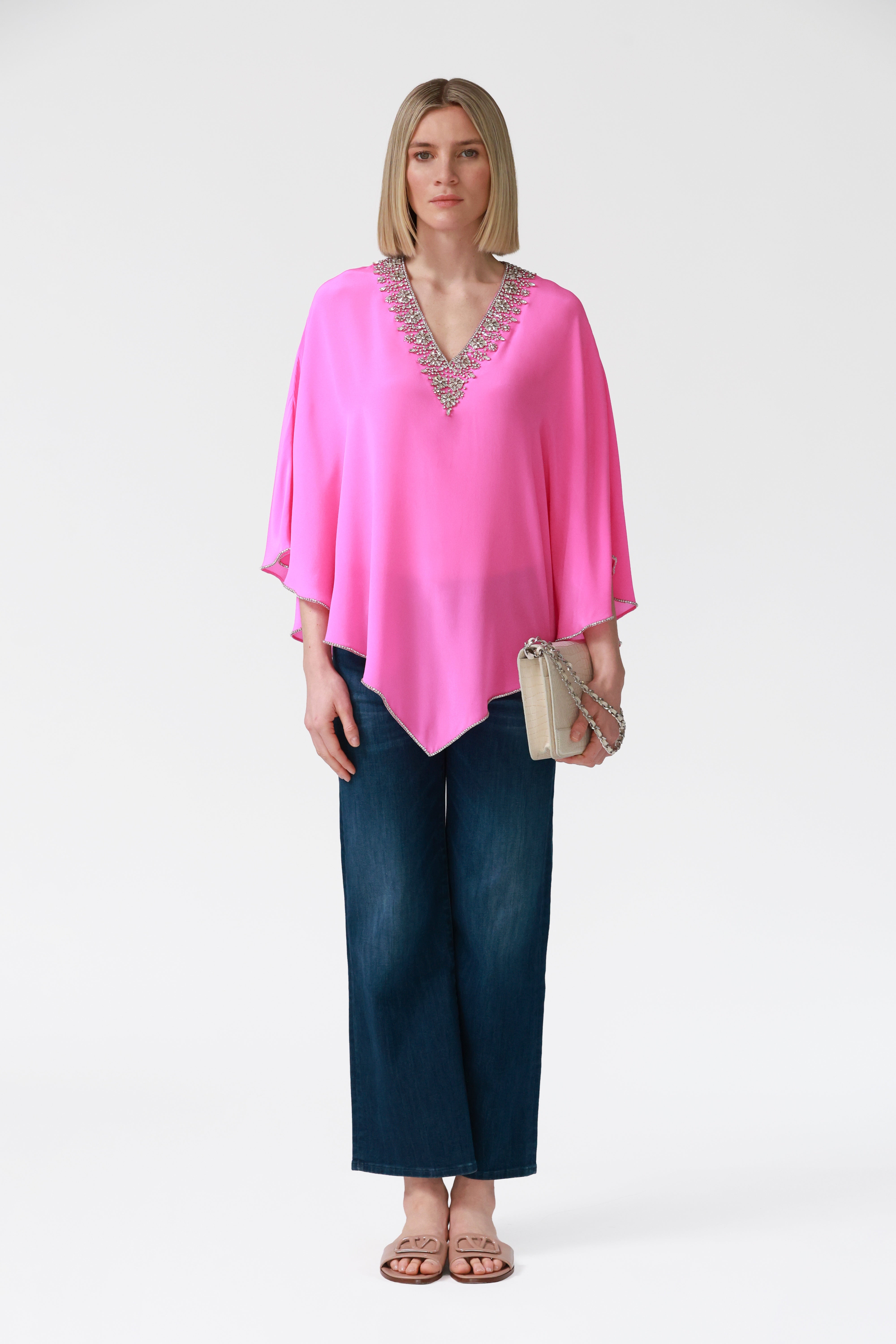 Fifi Silk Kaftan in Bubblegum Pink