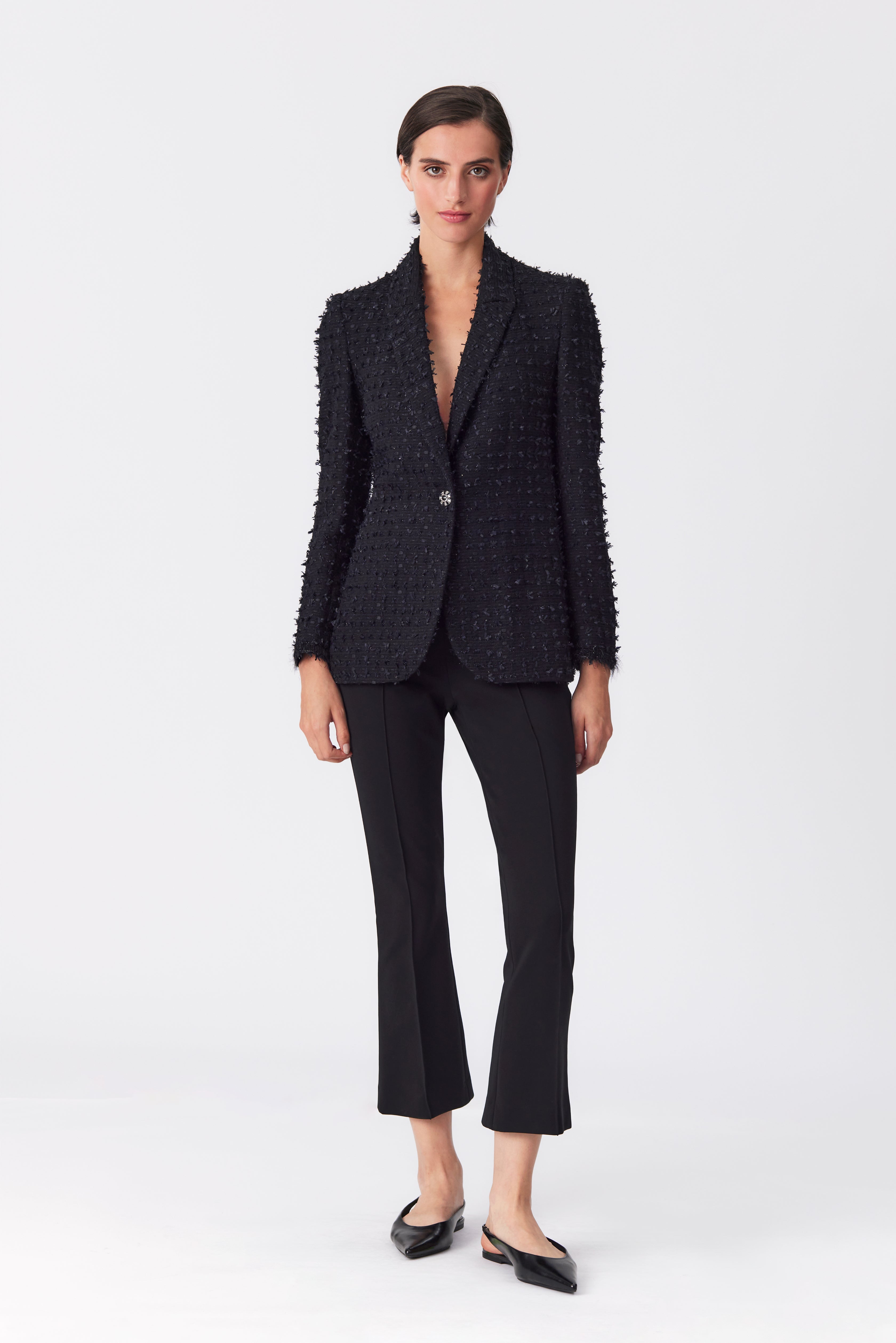 Carla Black Tweed Single-Breasted Blazer