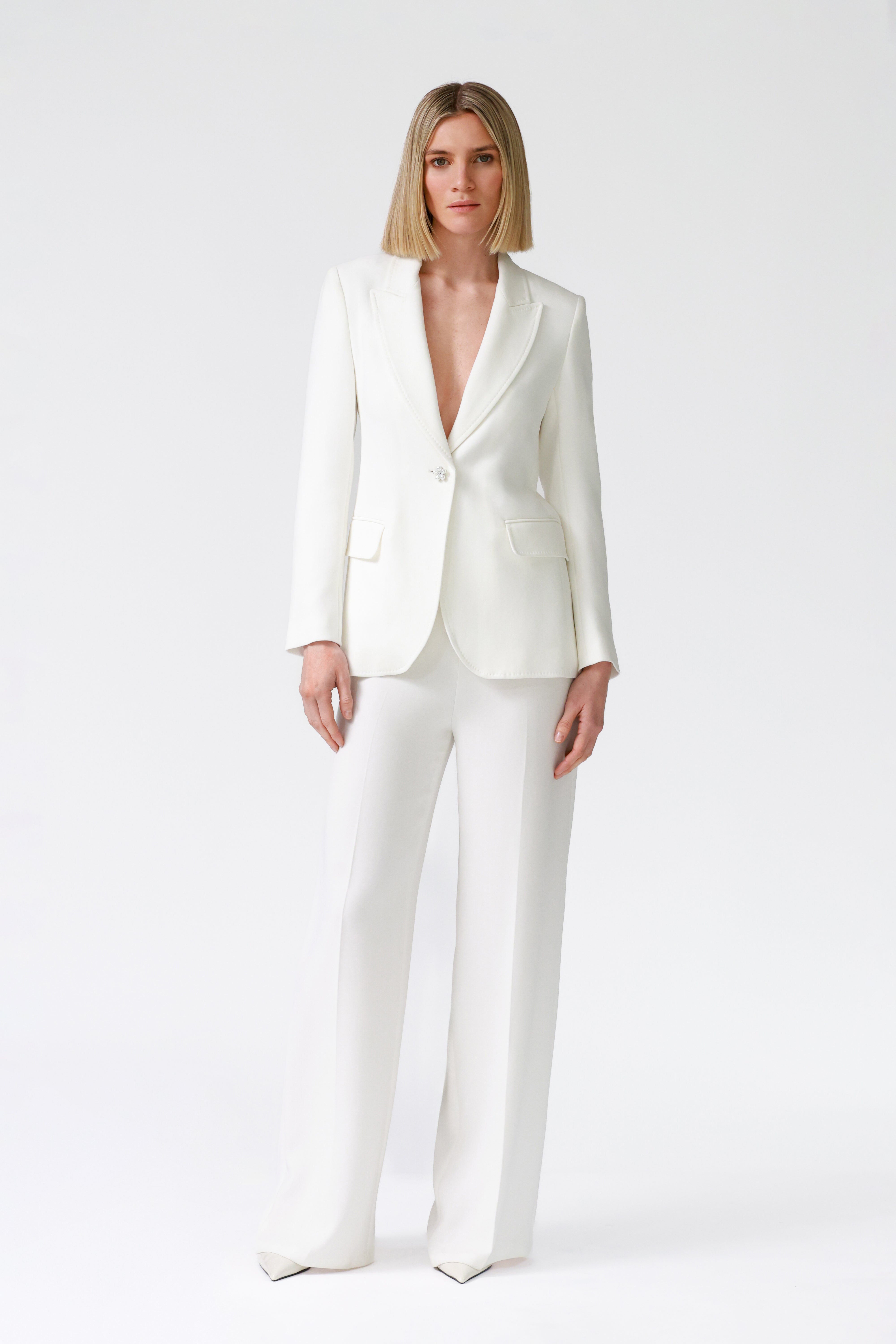 Cleo Ivory Single-Breasted Wool Blazer