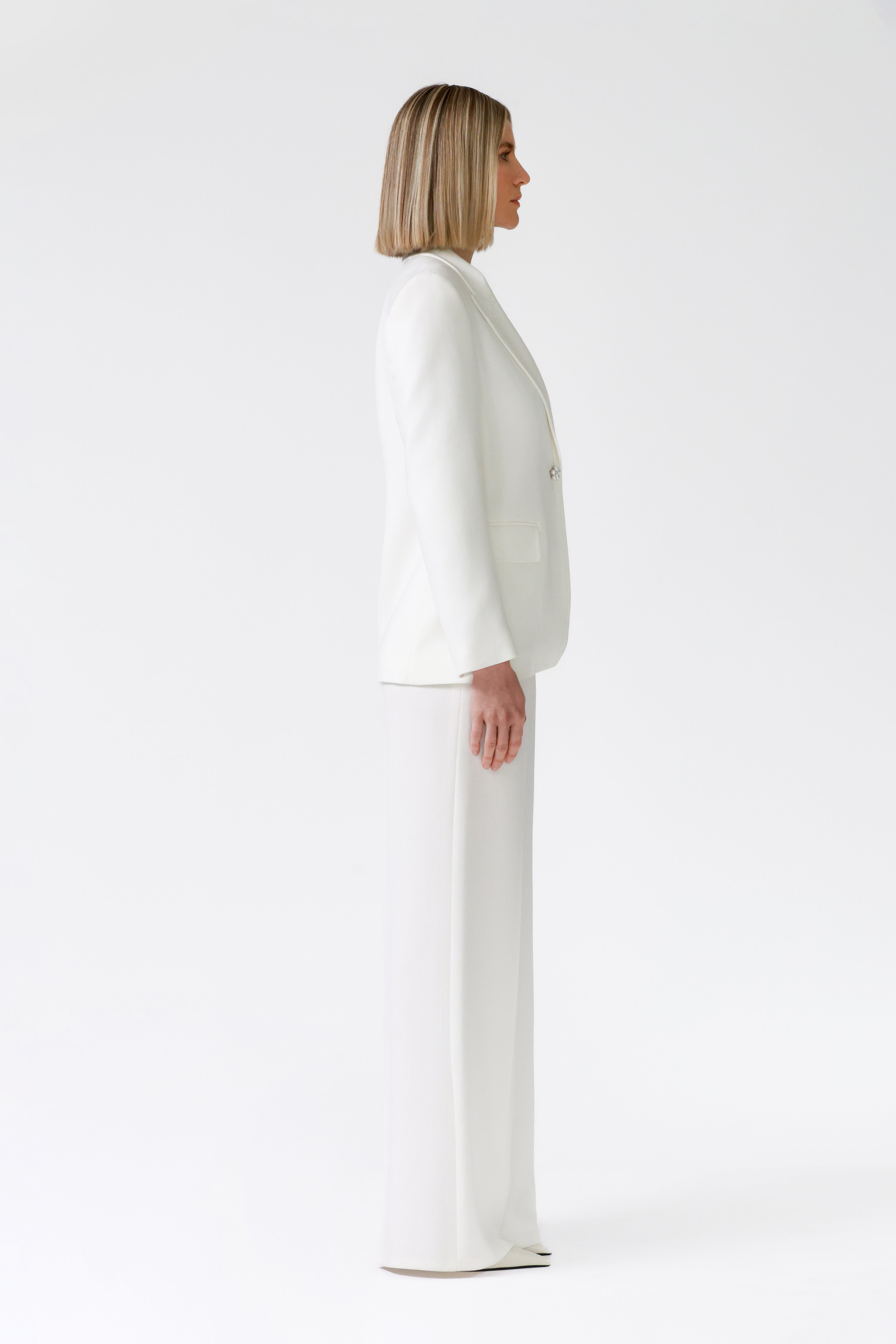 Cleo Ivory Single-Breasted Wool Blazer