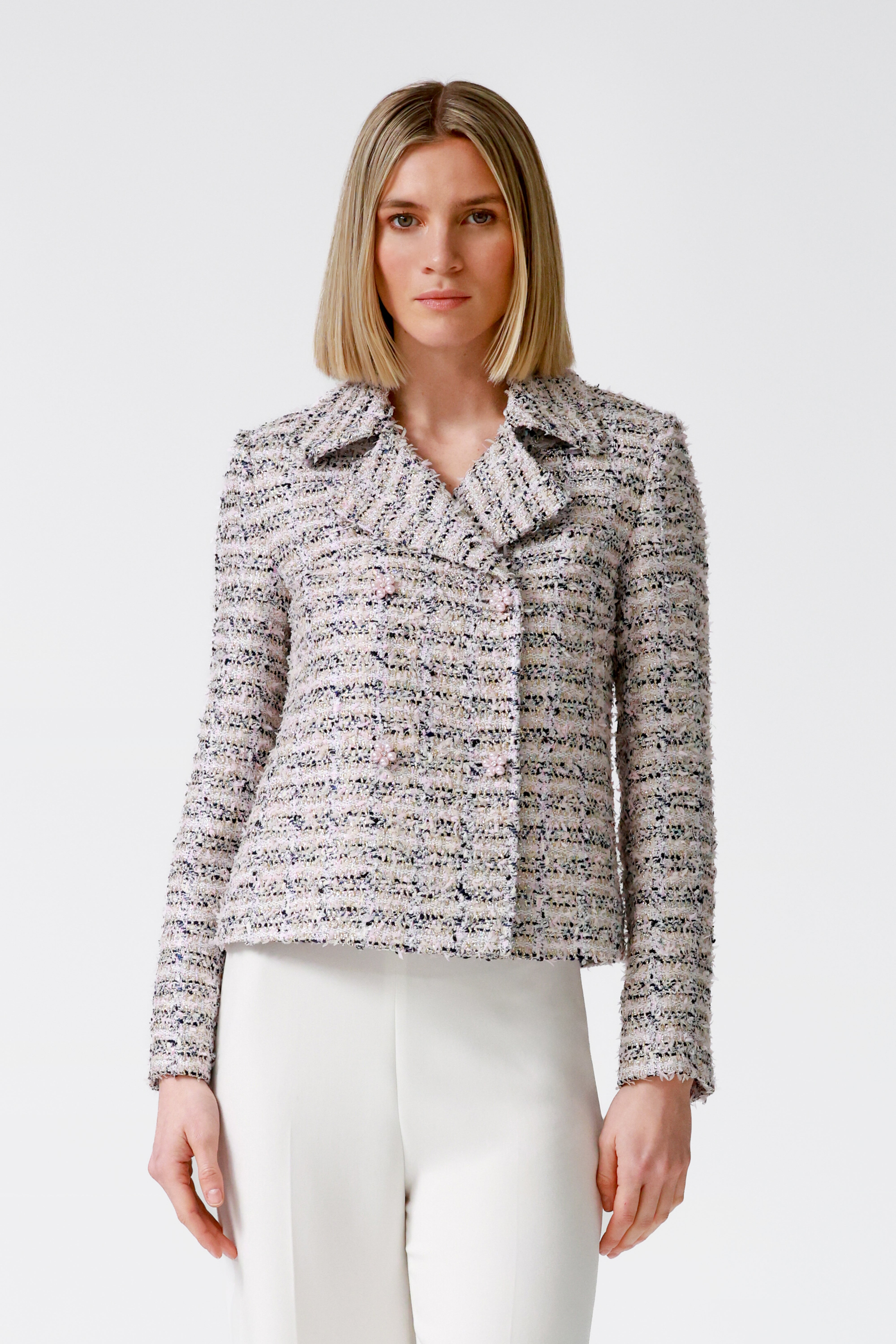 Darcie Double-Breasted Tweed Jacket in Pink