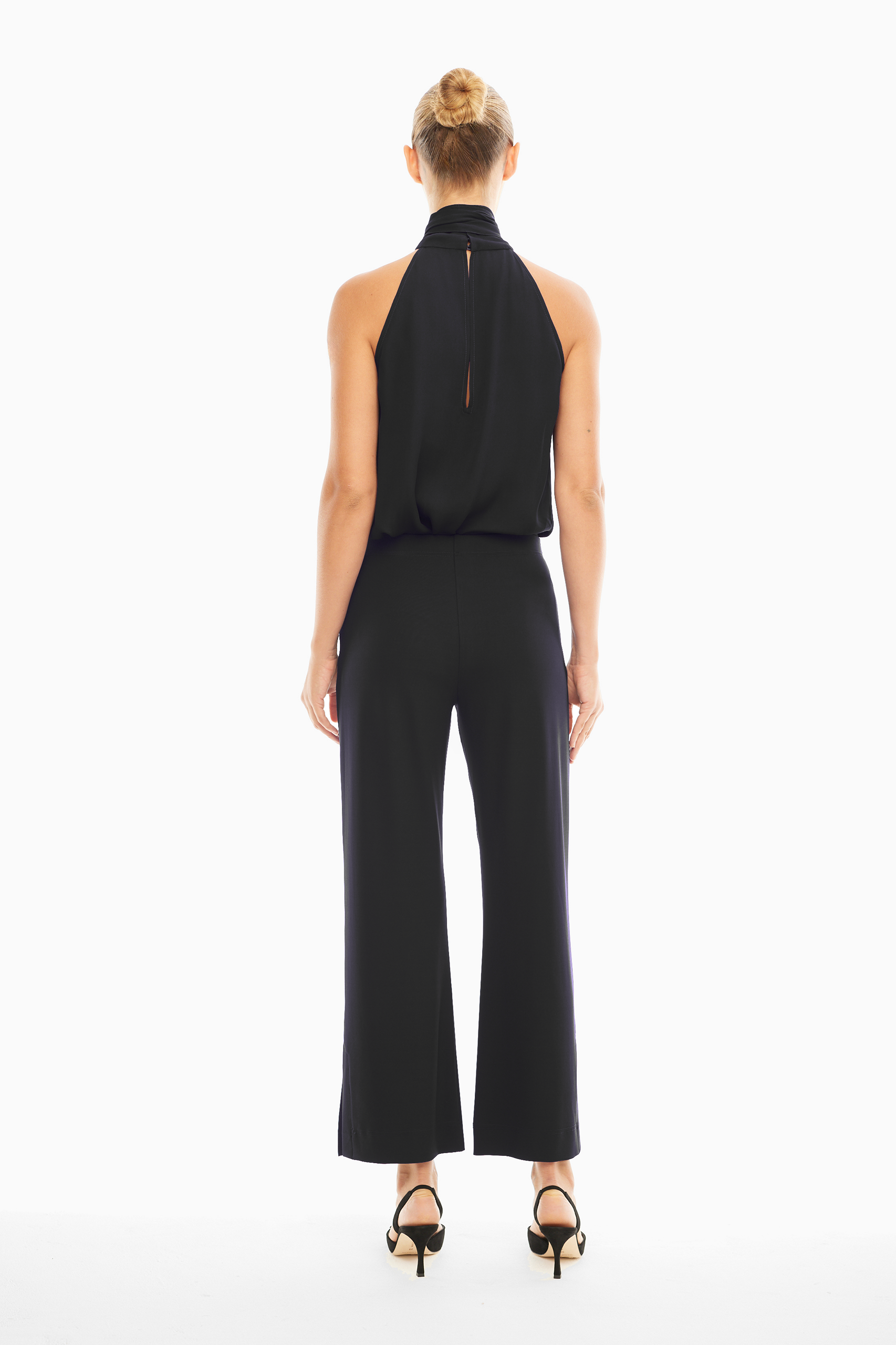 Deryn Cropped Jersey Trousers in Black