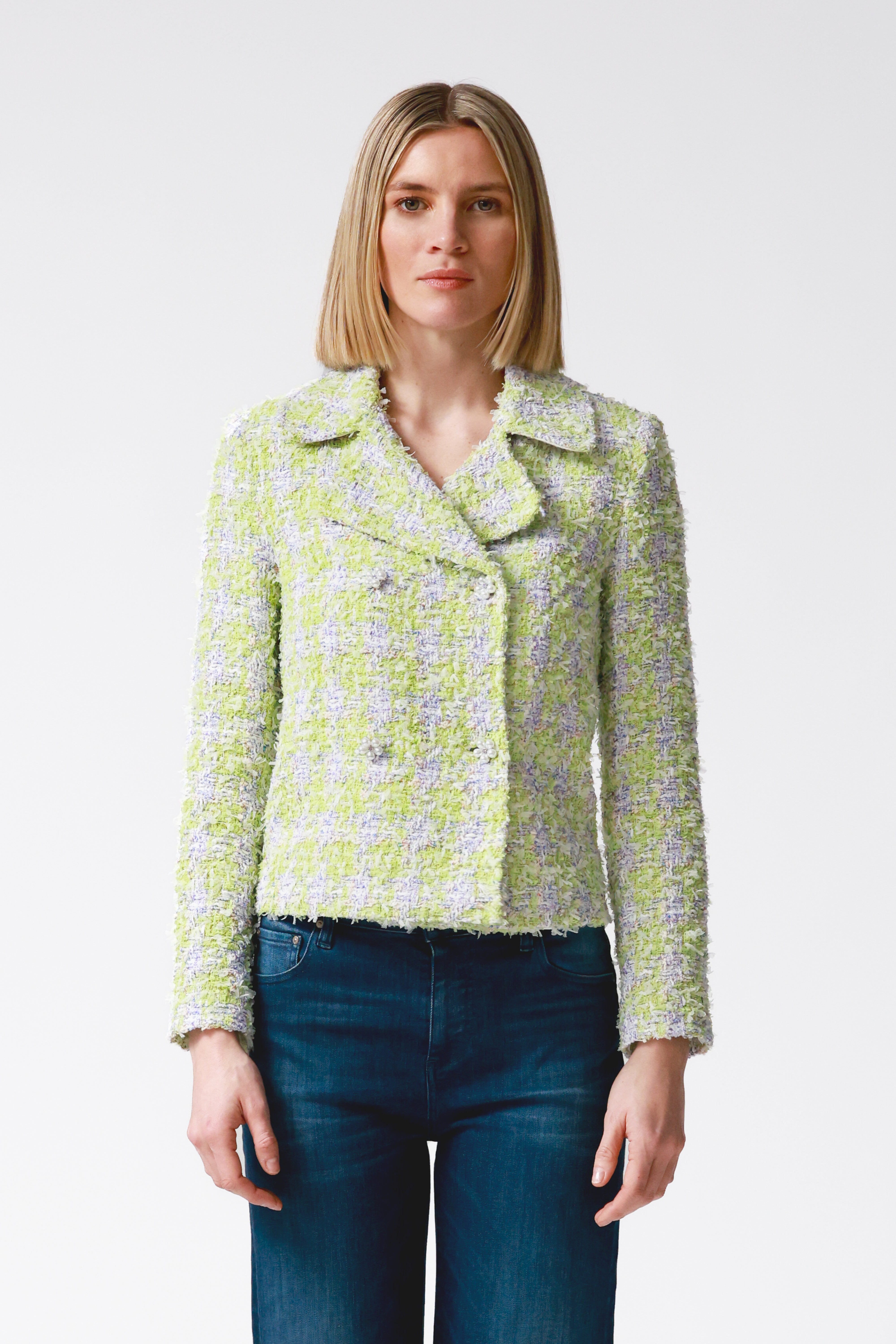 Drew Tweed Double-Breasted Jacket in Lime