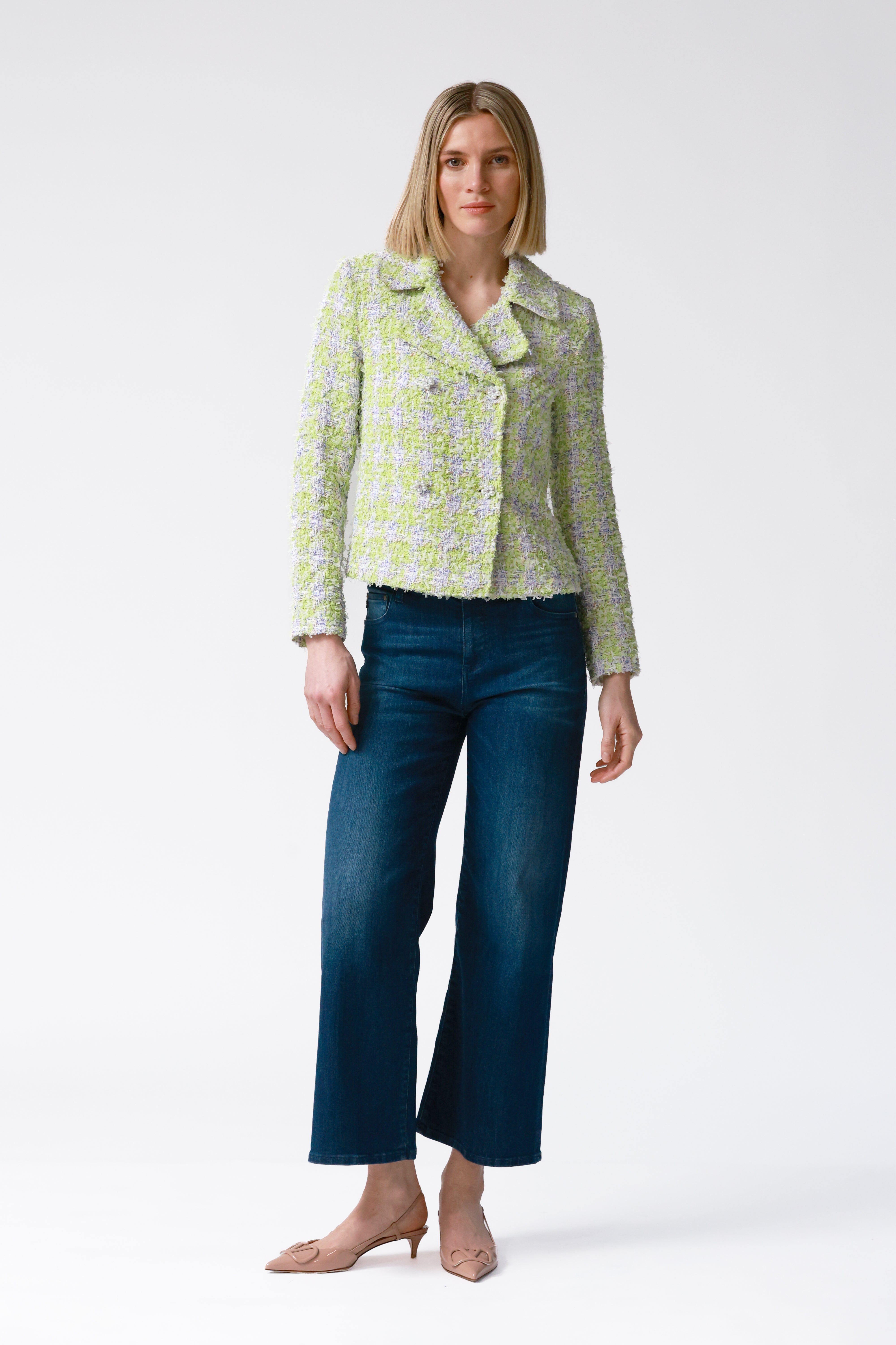 Drew Tweed Double-Breasted Jacket in Lime