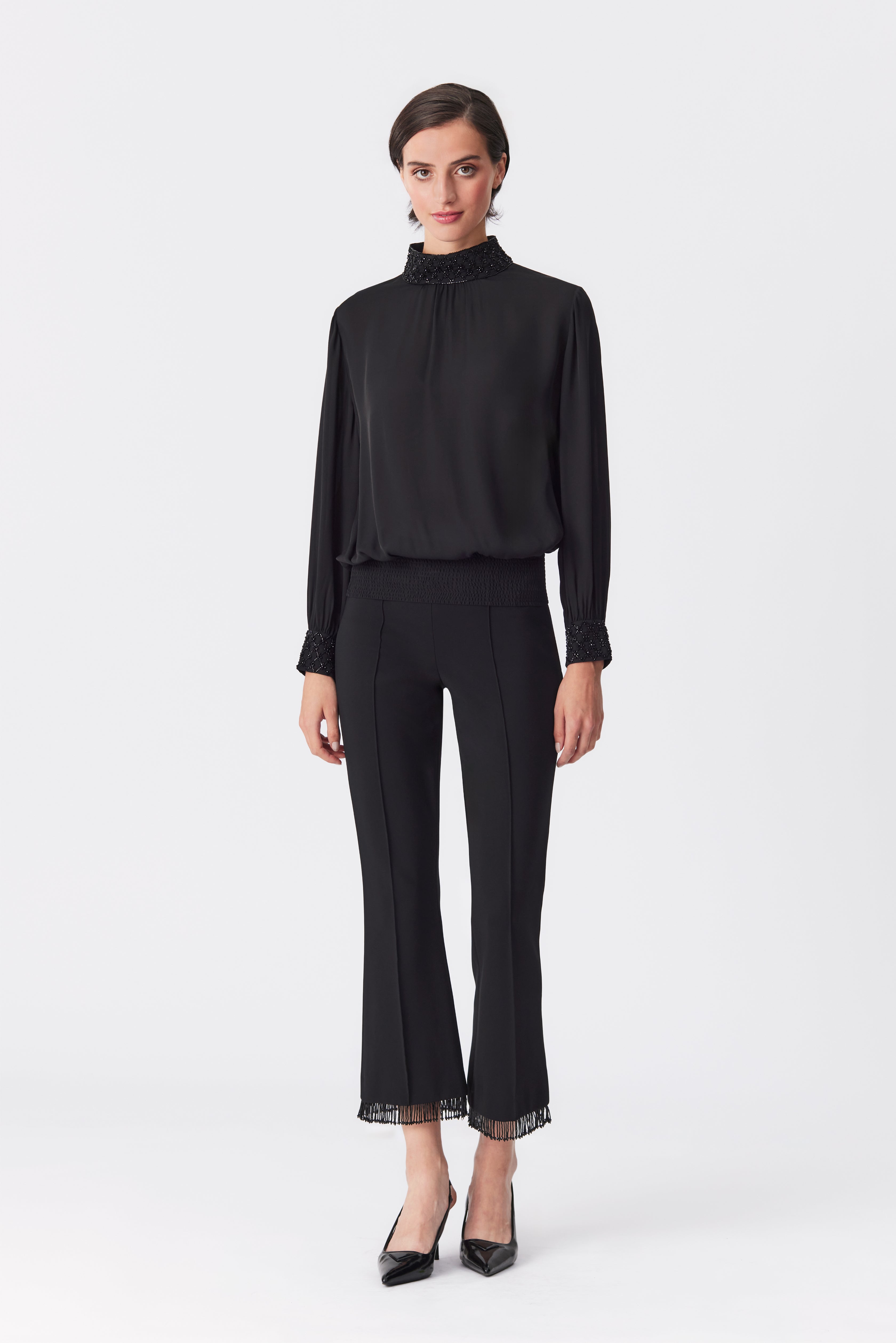 Dylan Trousers with Beaded Hem in Black