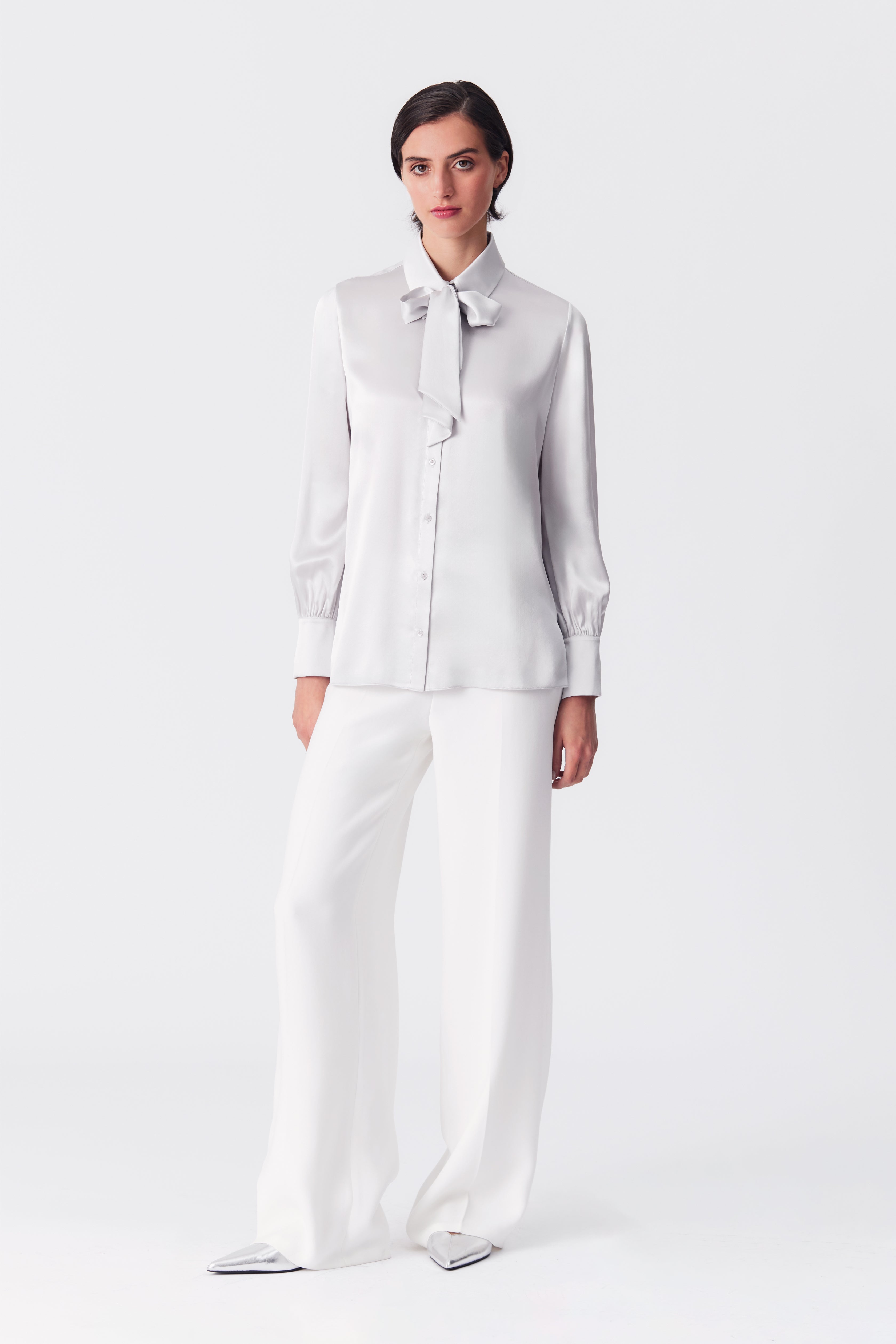 Emilia Silver Silk Satin Crepe Blouse