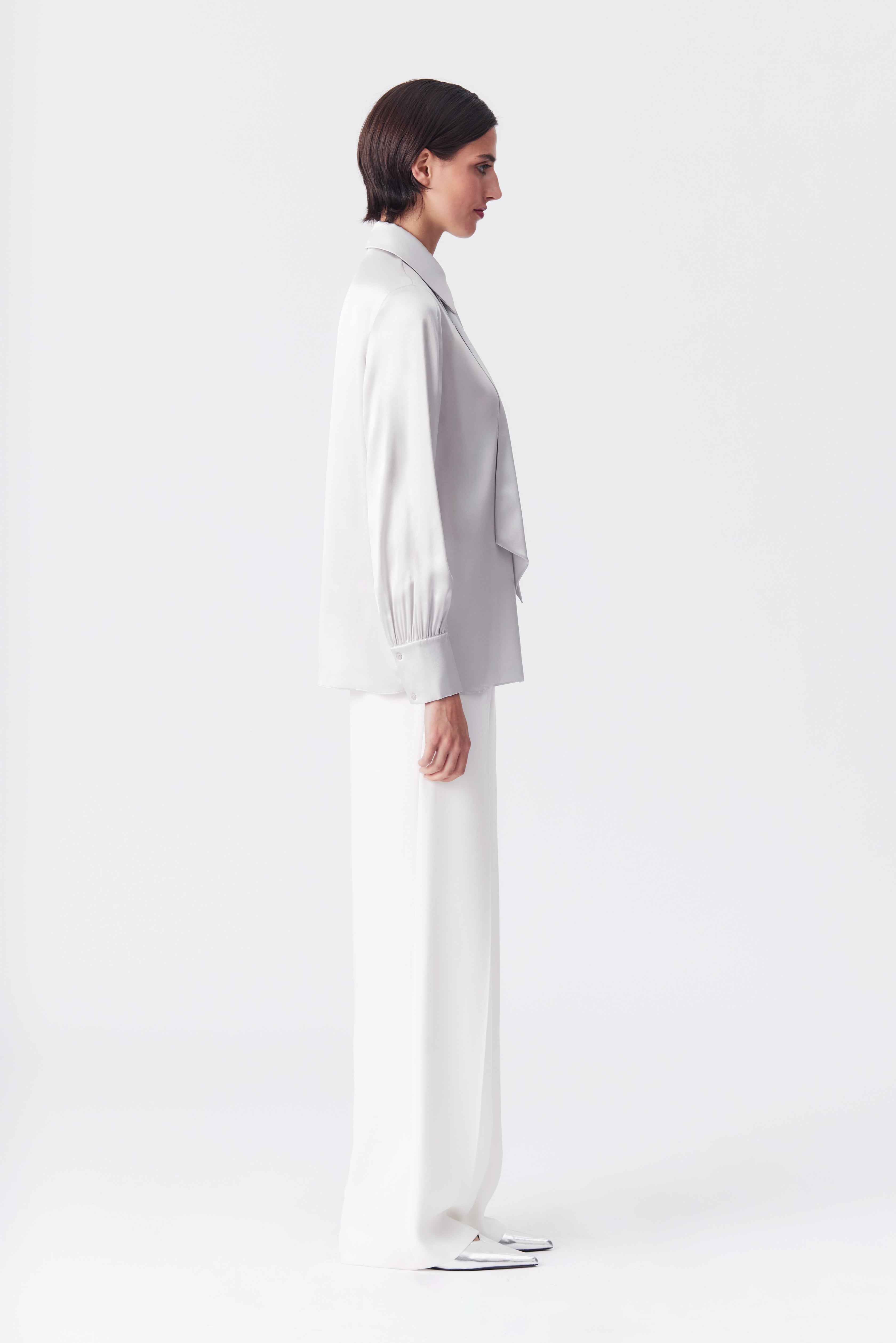 Emilia Silver Silk Satin Crepe Blouse
