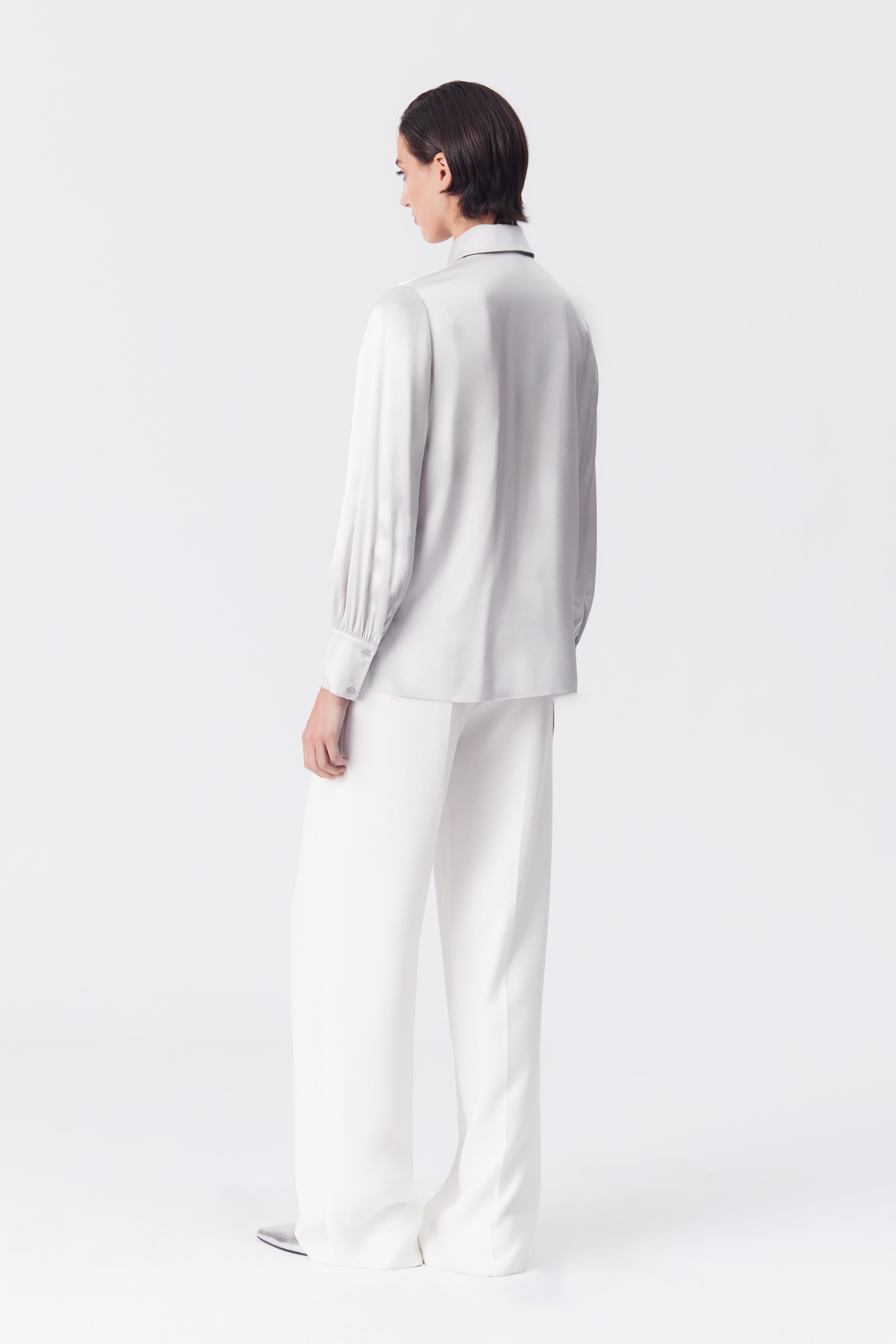 Emilia Silver Silk Satin Crepe Blouse