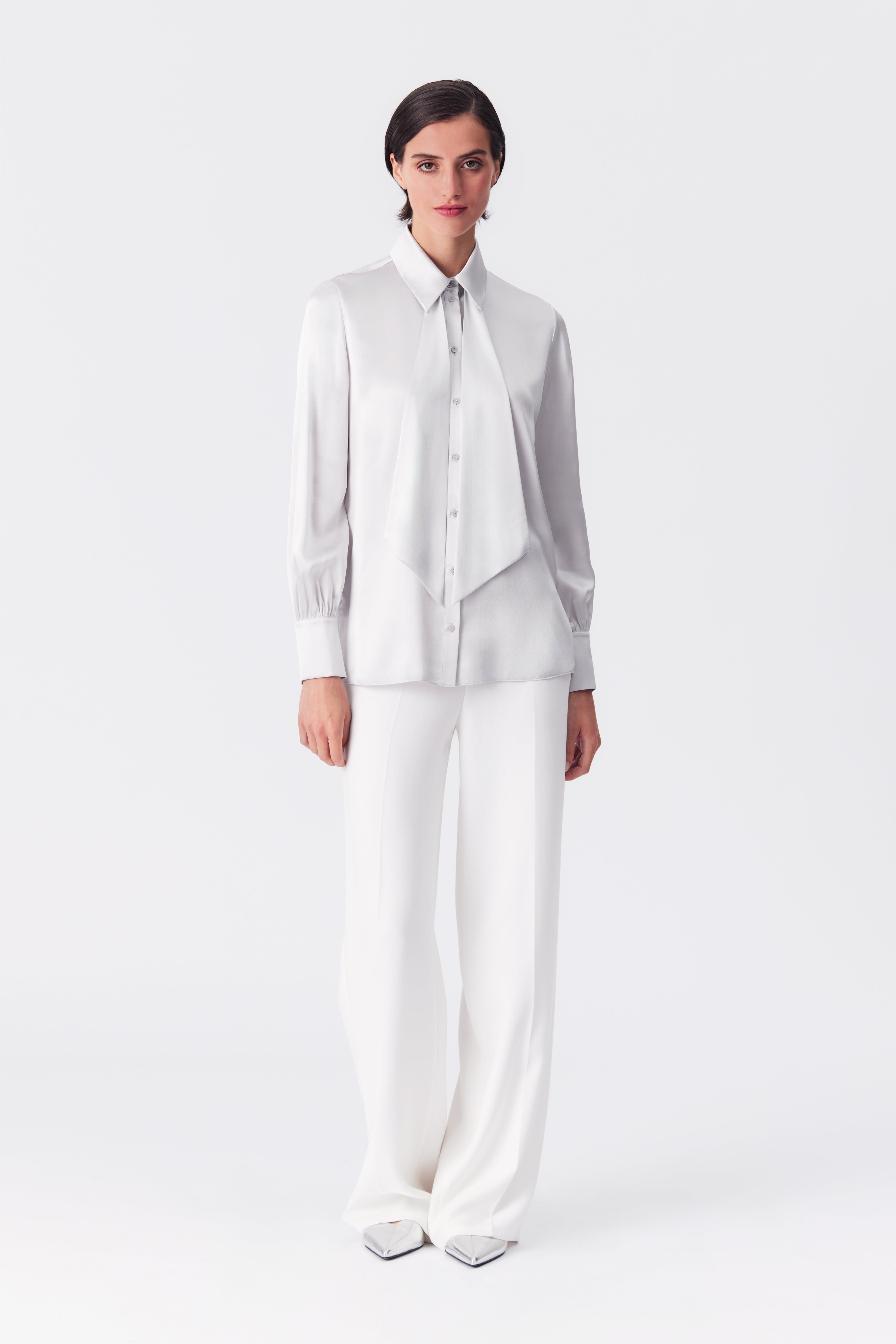 Emilia Silver Silk Satin Crepe Blouse