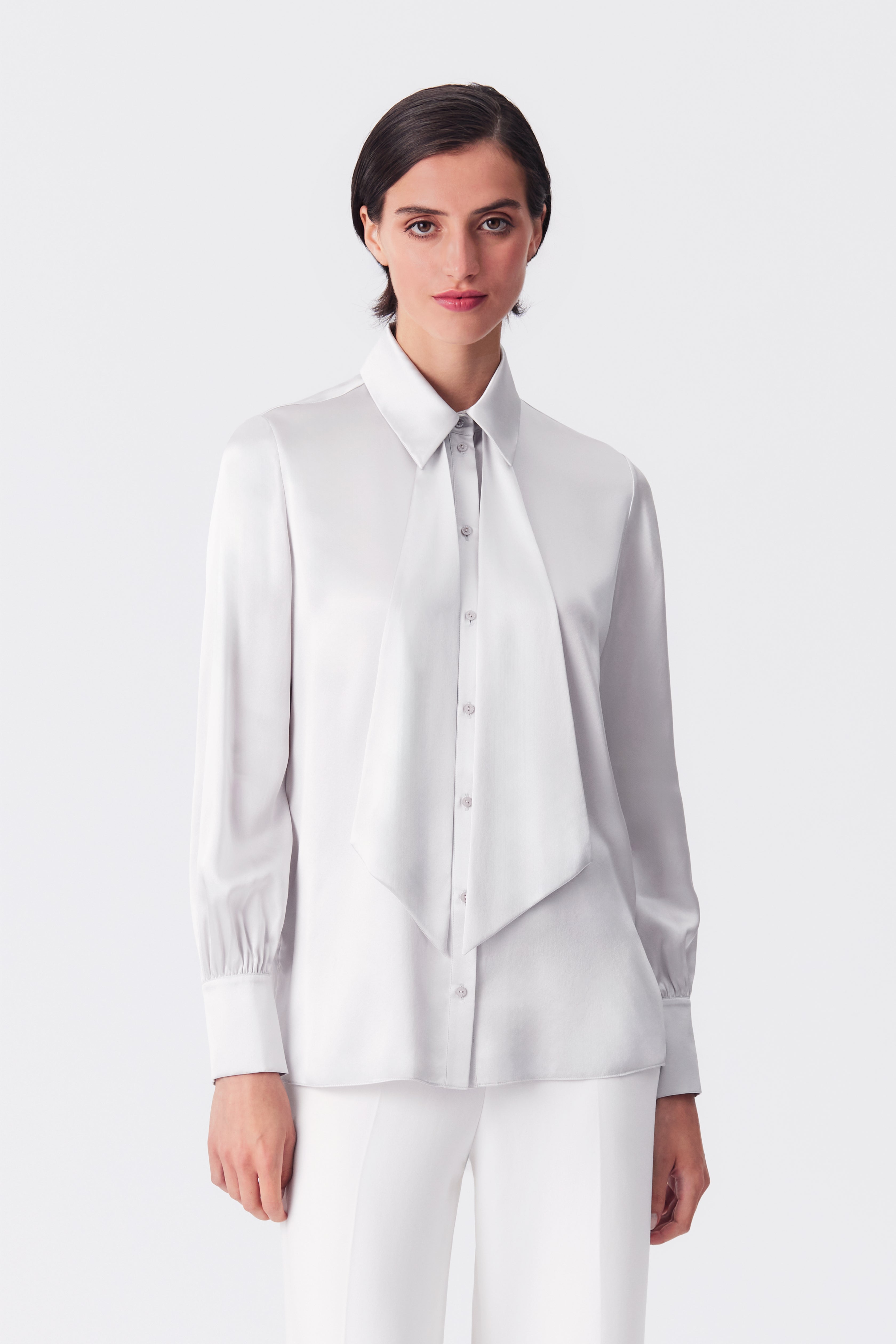 Emilia Silver Silk Satin Crepe Blouse