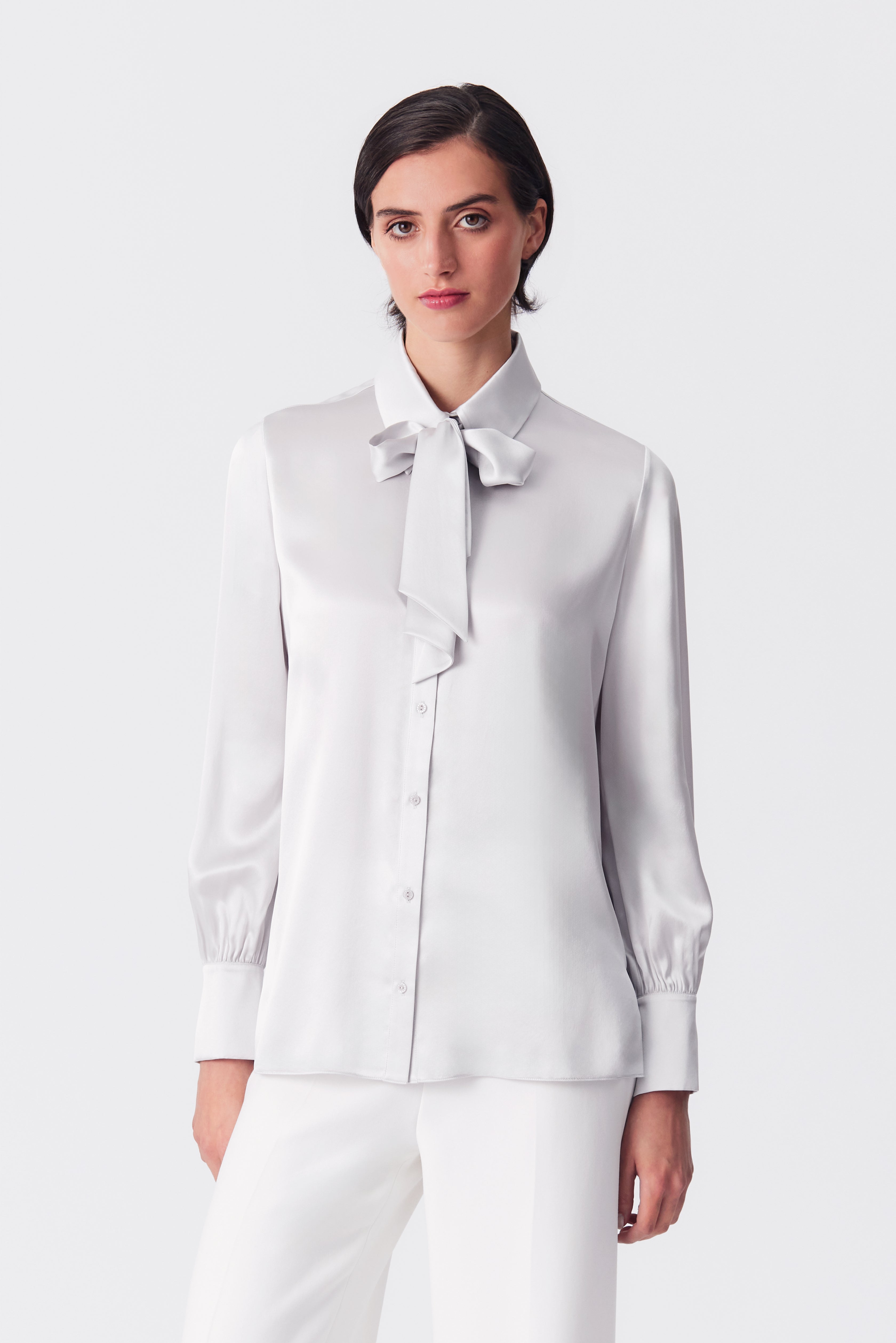 Emilia Silver Silk Satin Crepe Blouse