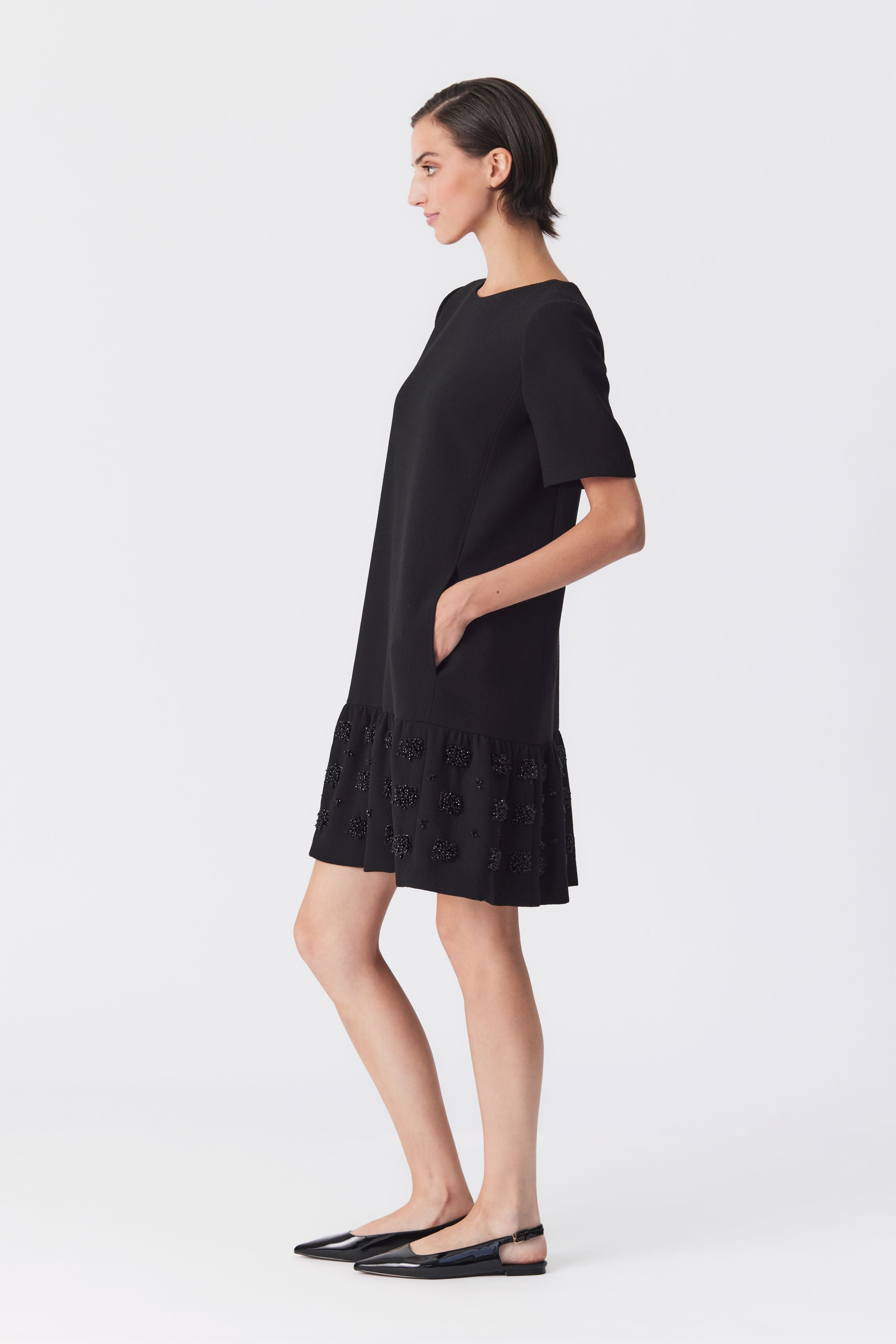 Fia Black Embellished Peplum Hem Dress