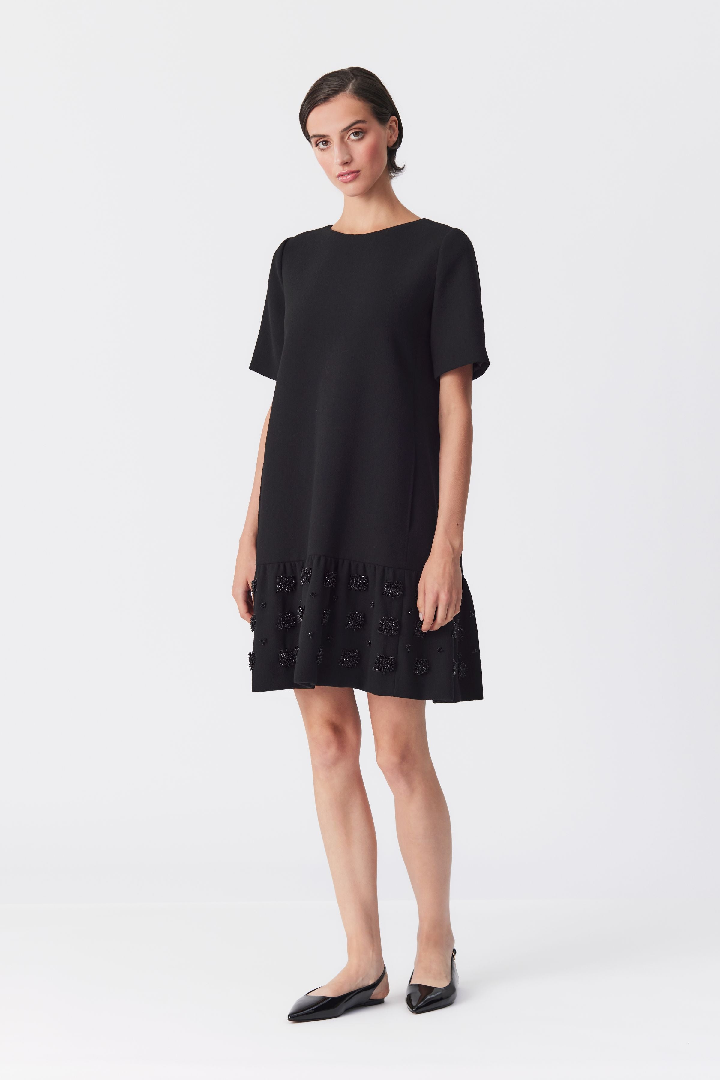 Fia Black Embellished Peplum Hem Dress