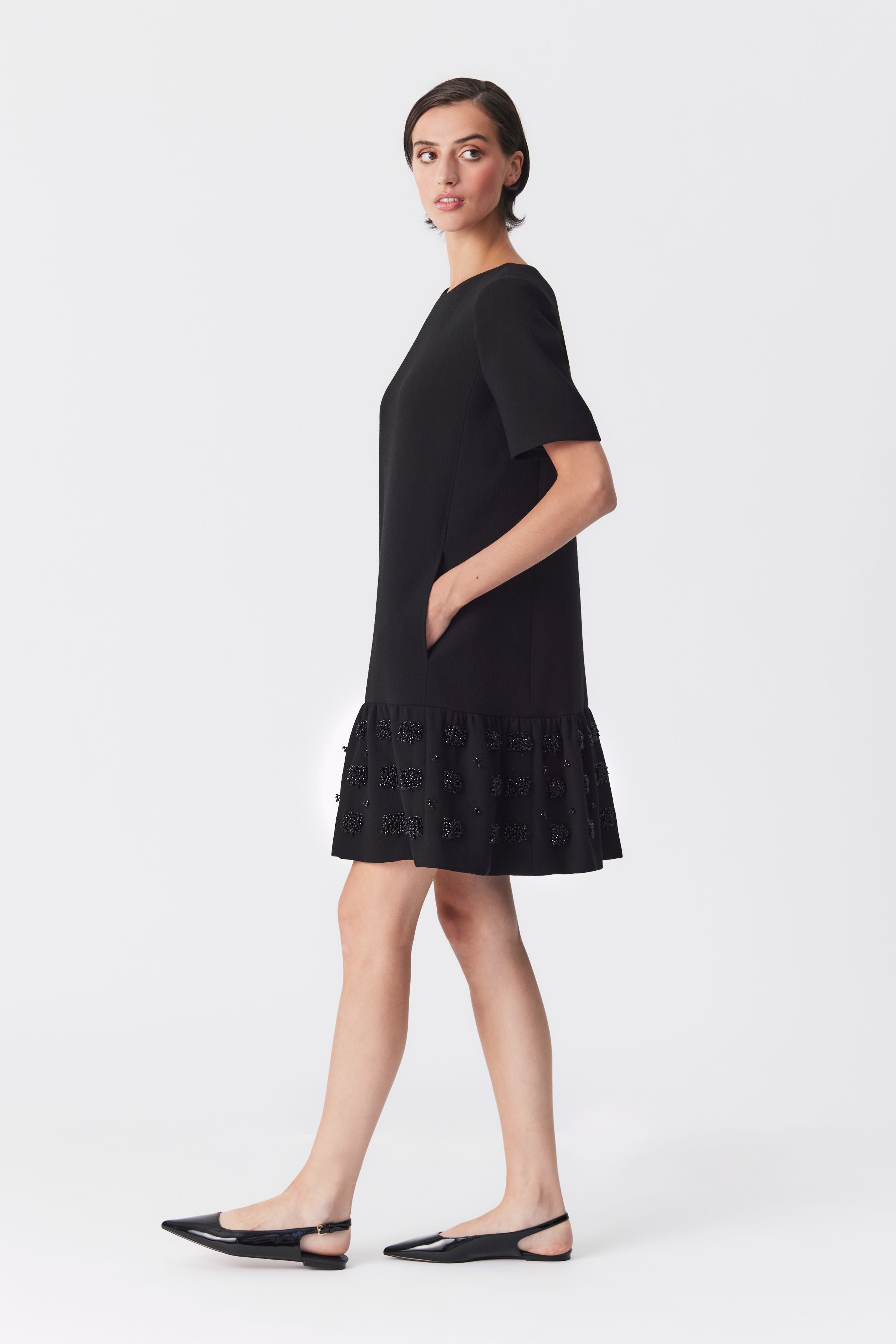 Fia Black Embellished Peplum Hem Dress