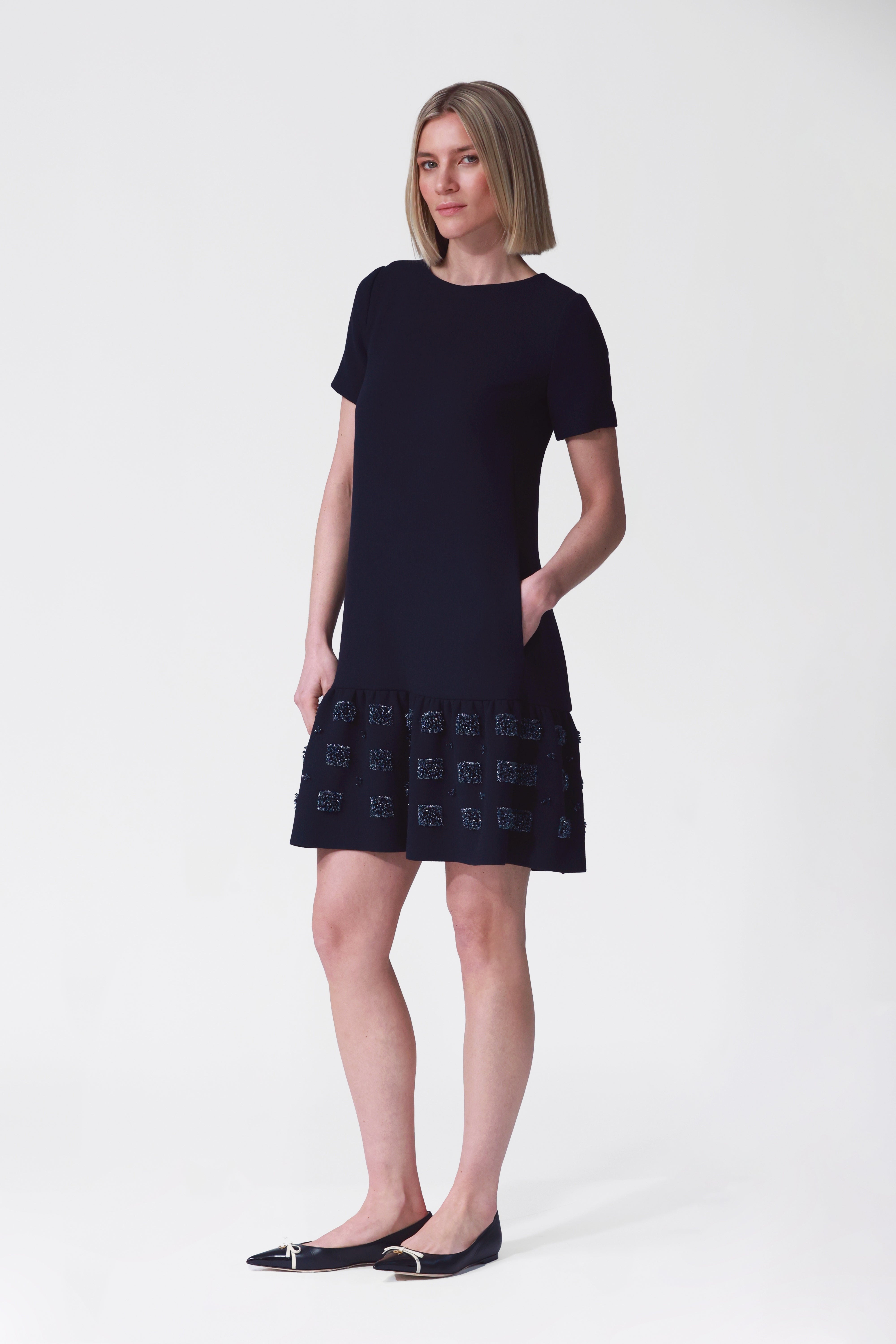 Fia Navy Embellished Peplum Hem Dress