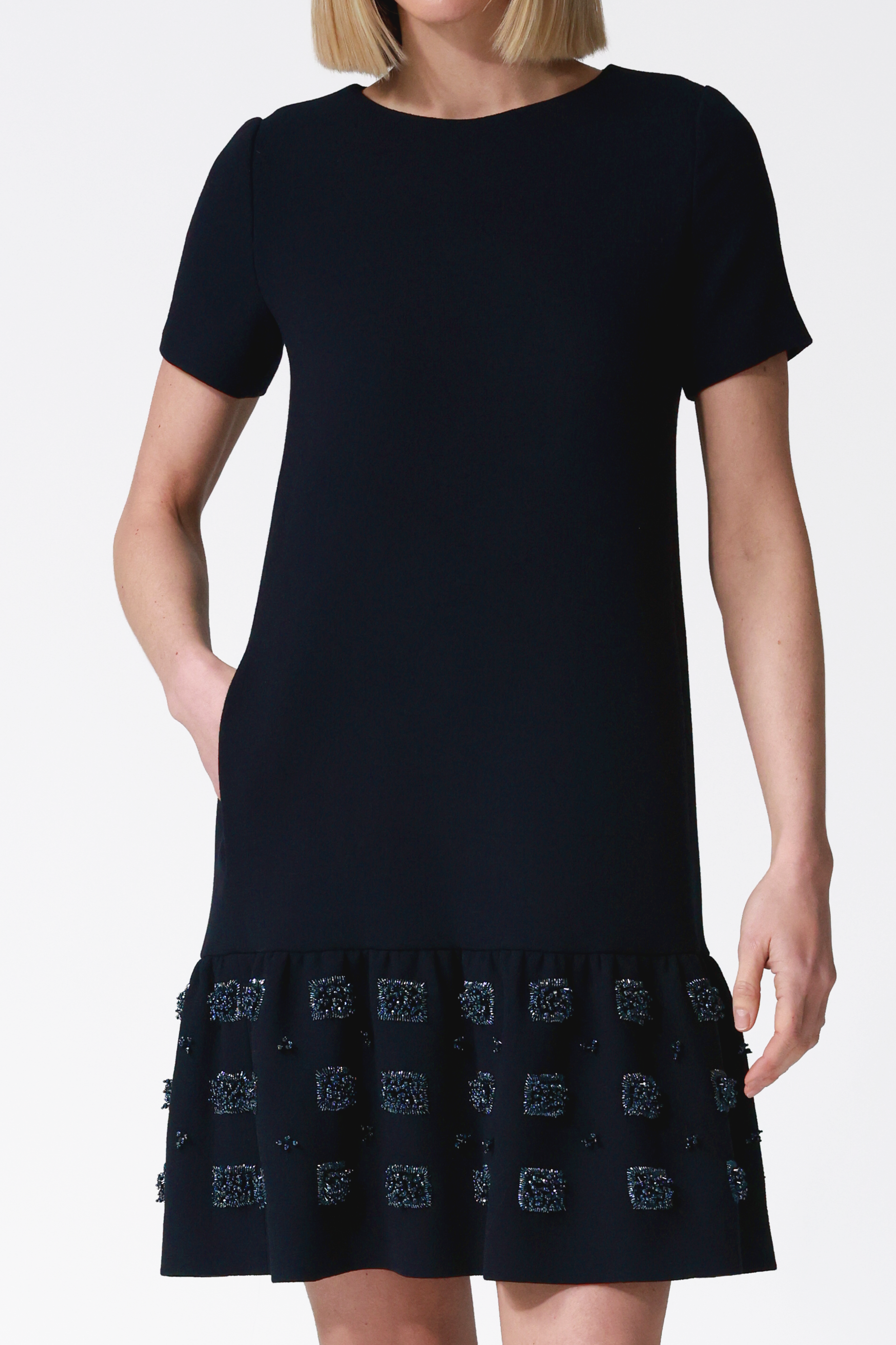 Fia Navy Embellished Peplum Hem Dress