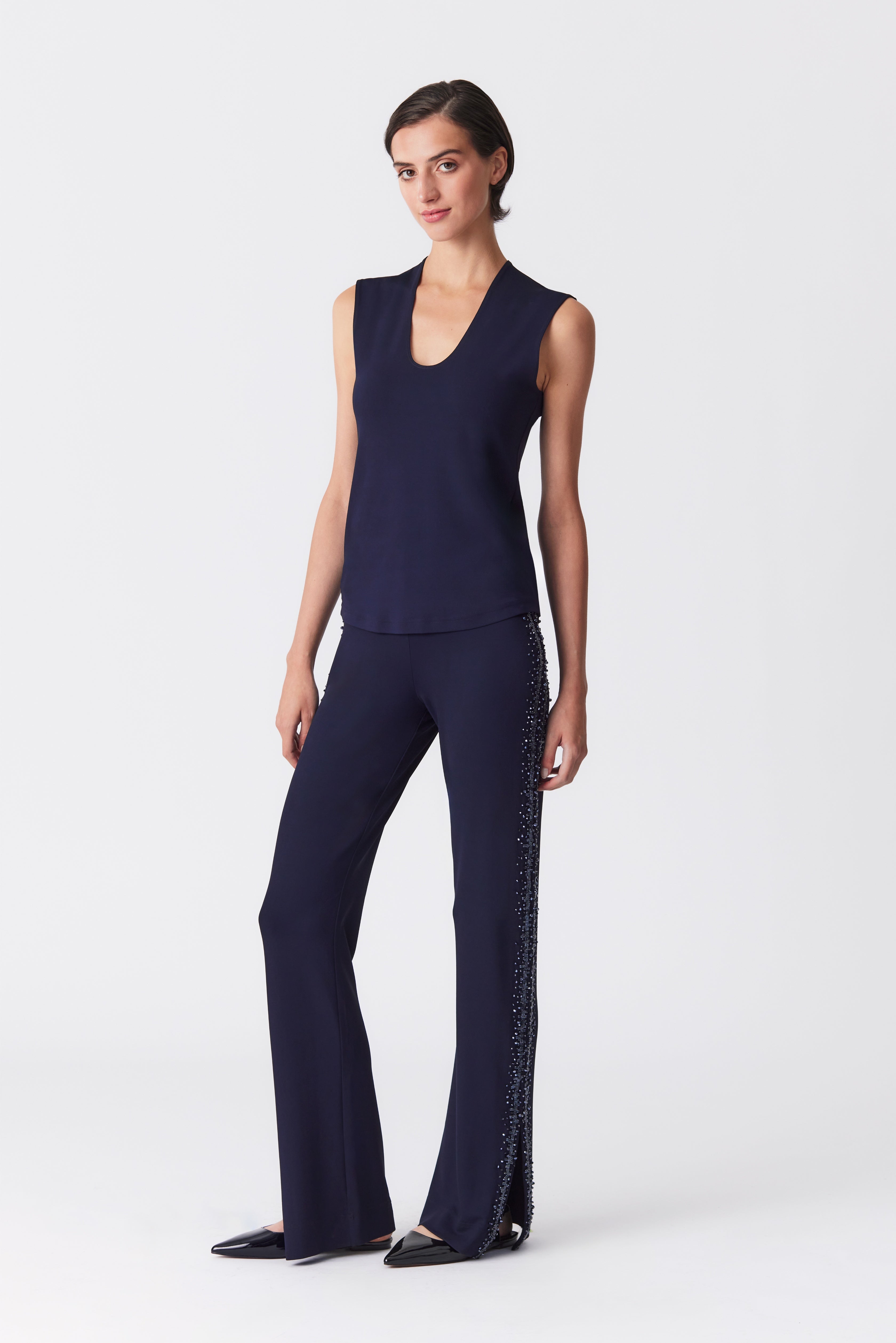 Freya Beaded Jersey Trousers in Navy