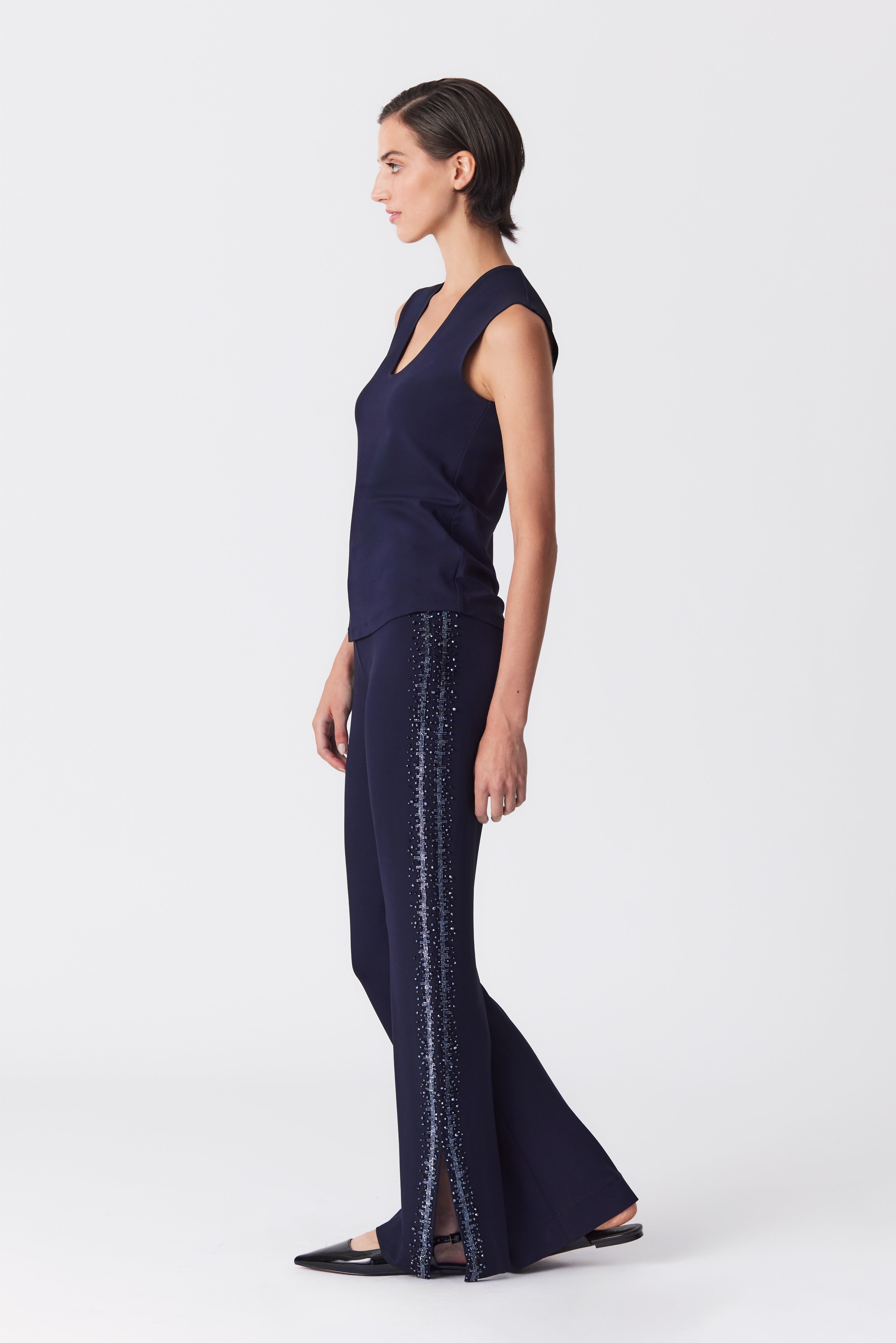 Freya Beaded Jersey Trousers in Navy