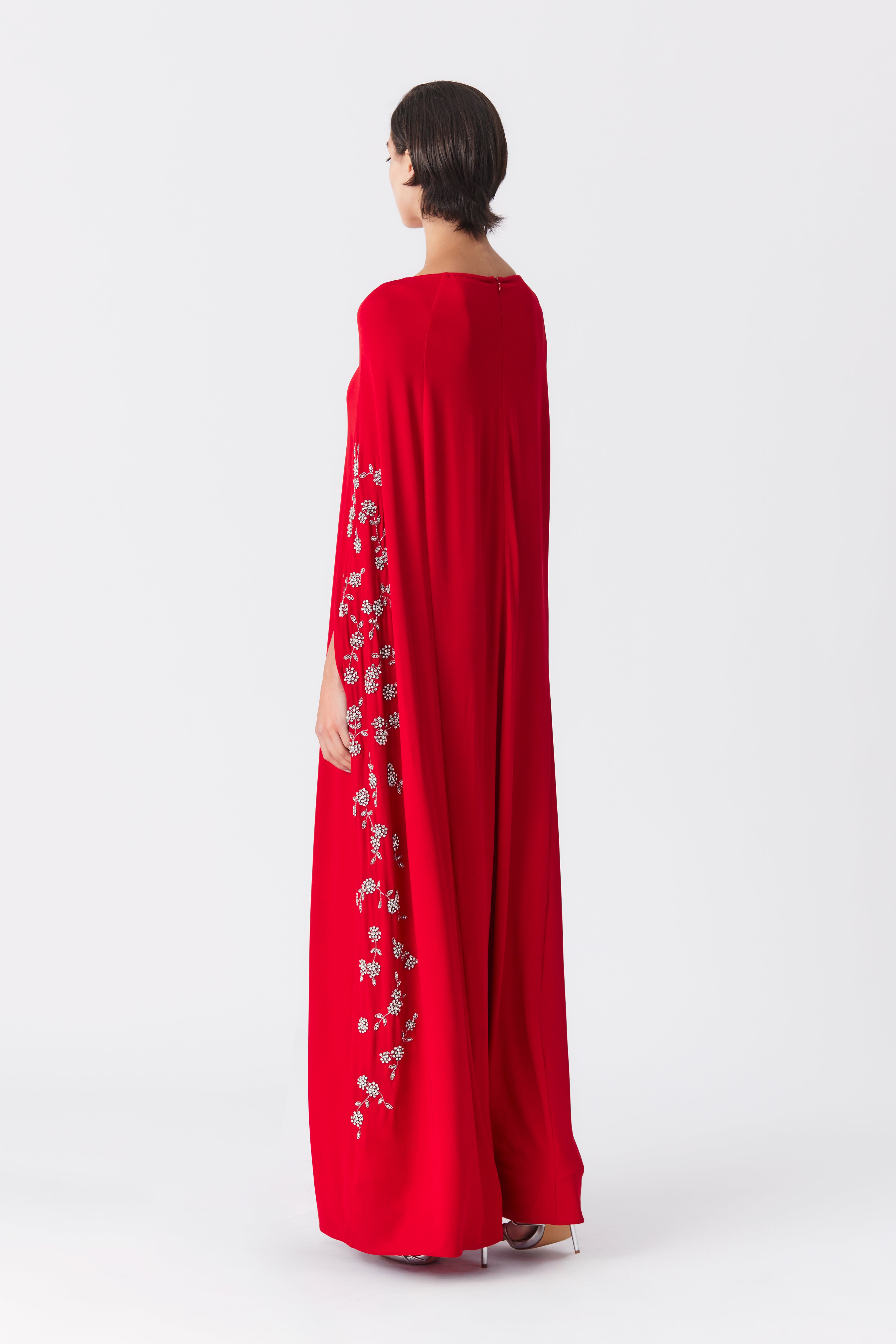 Gabby Beaded Cape Gown in Red