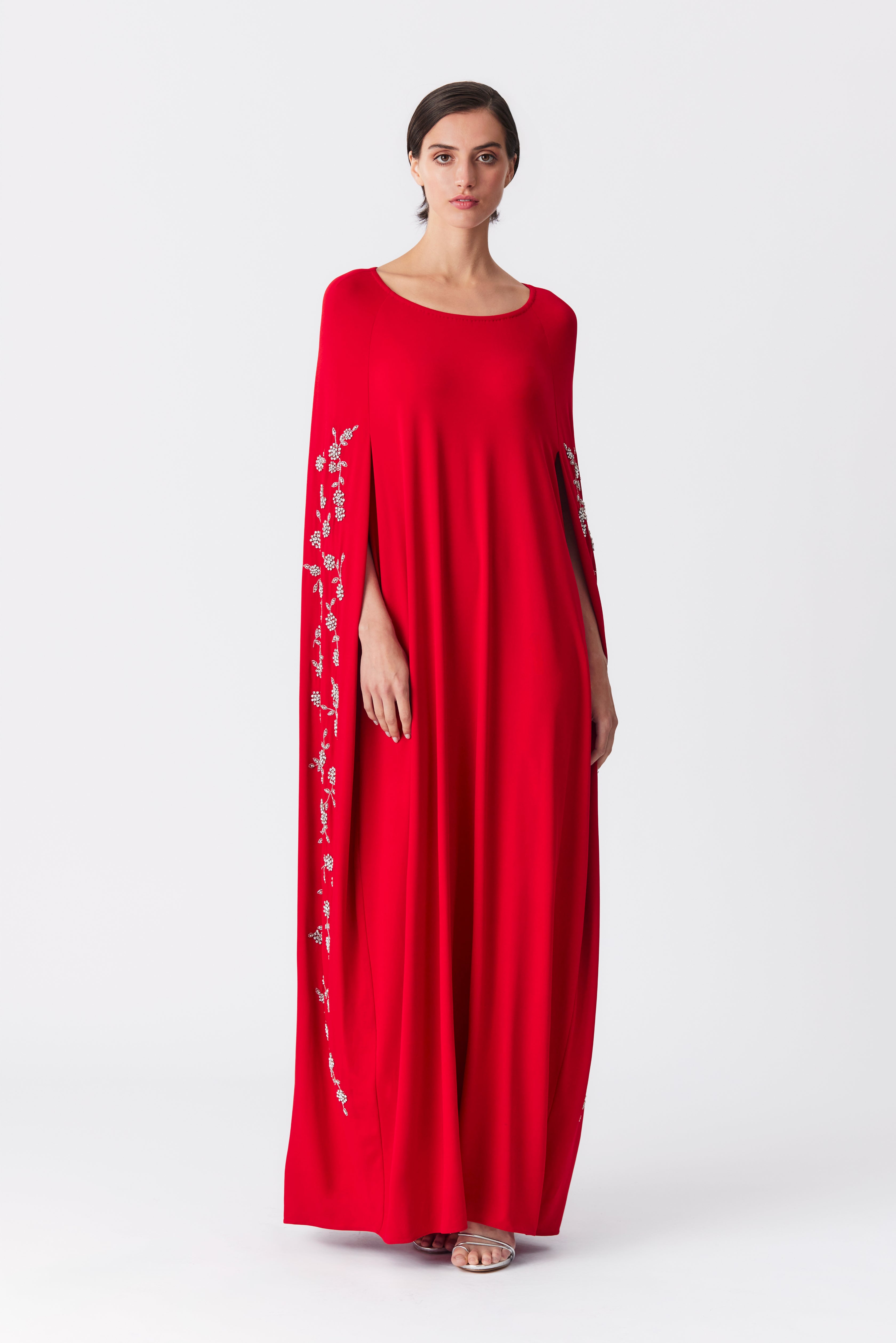 Gabby Beaded Cape Gown in Red