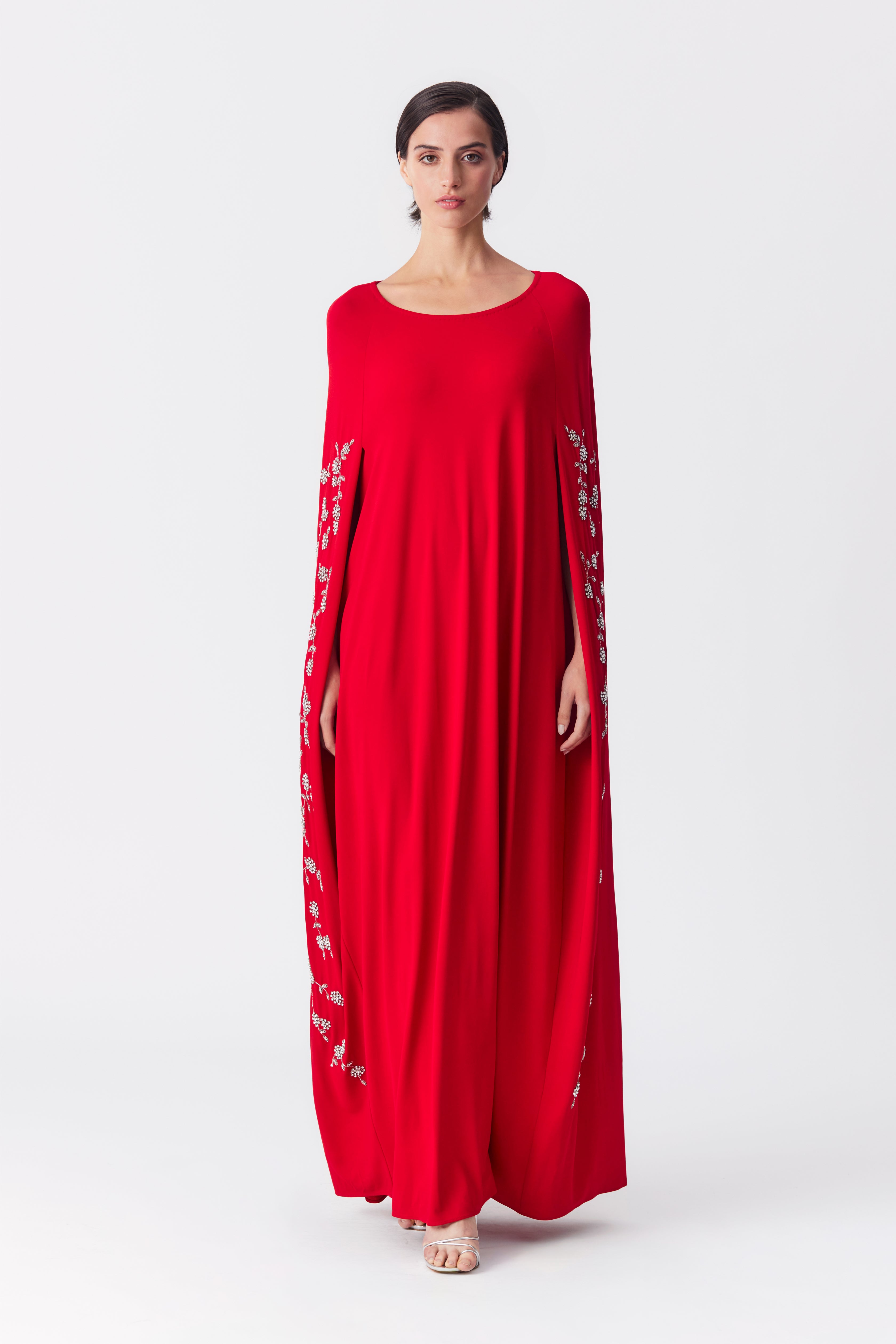 Gabby Beaded Cape Gown in Red